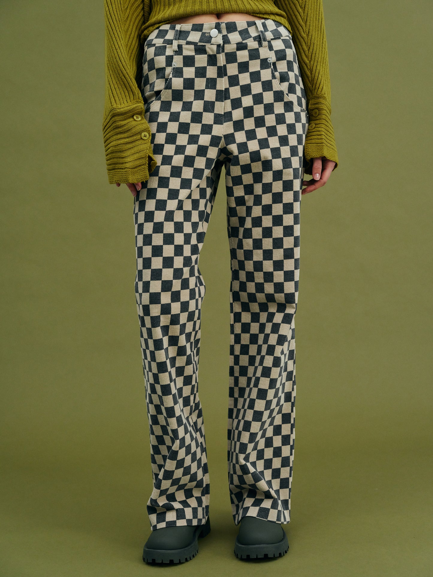 Checkerboard Corduroy Pants, Taupe