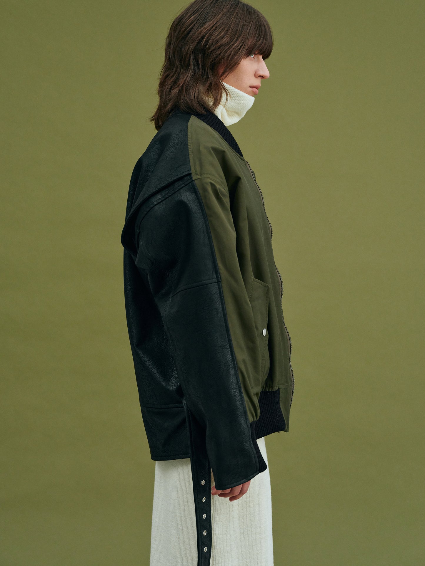 Combination Leather Bomber Jacket, Army