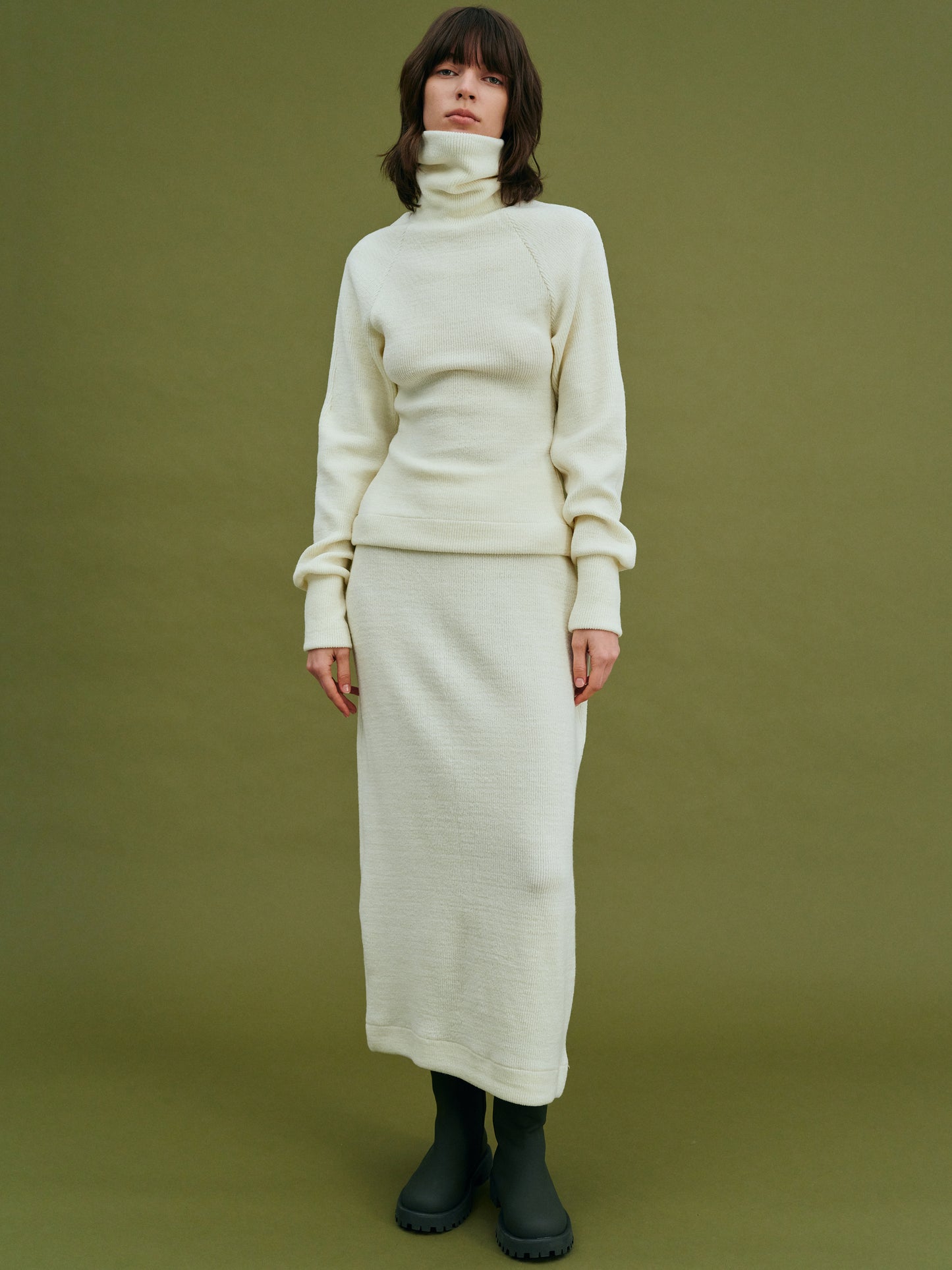 Knitted Midi Skirt, Cream