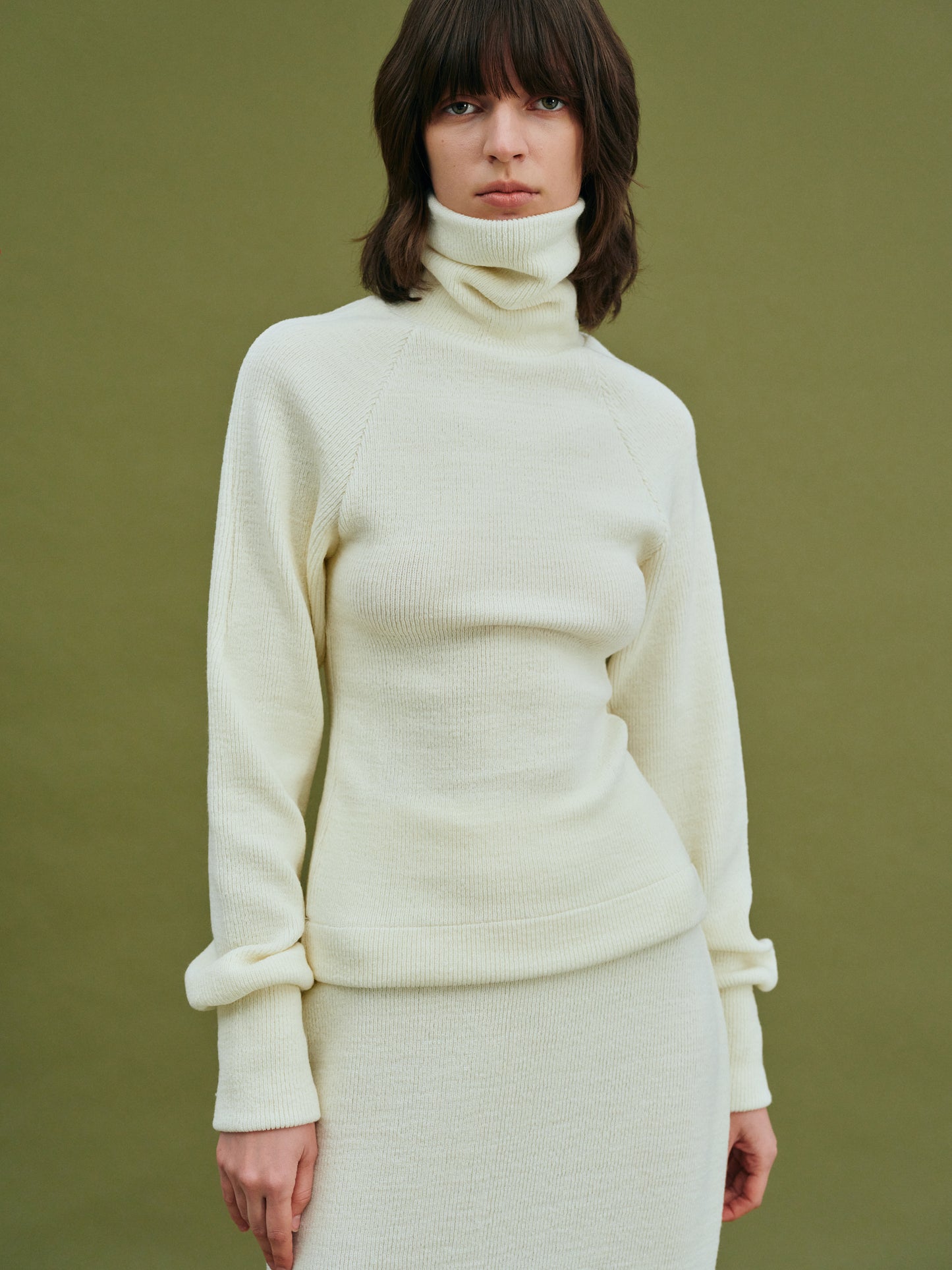 Cinched Turtleneck Sweater, Cream