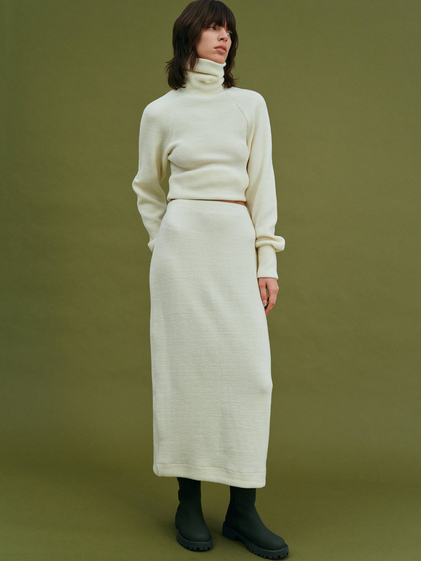 Knitted Midi Skirt, Cream