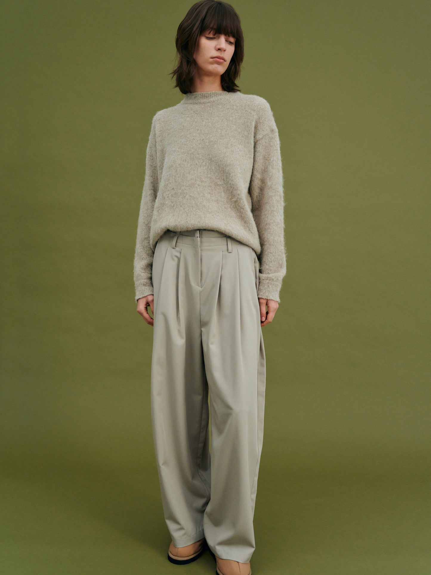 Hairy Neck Warmer Sweater Set, Grey Melange – SourceUnknown