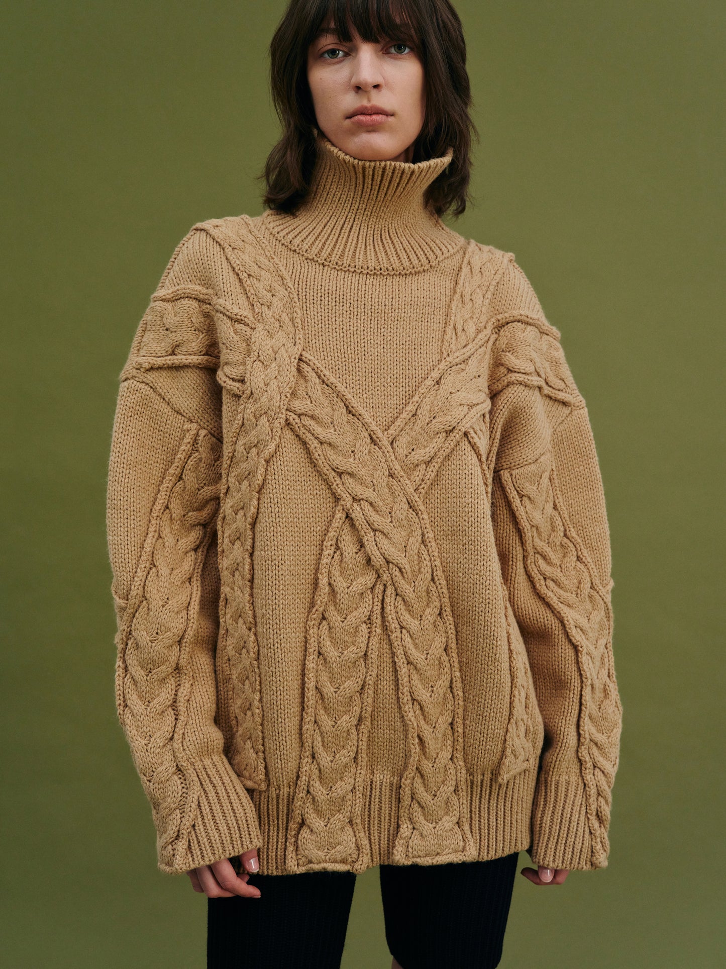 Chunky Cable Knit Pullover, Sand