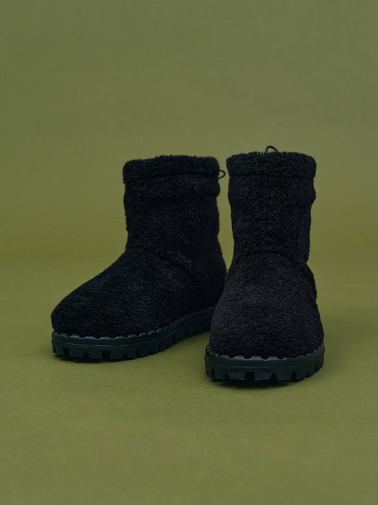 Ankle-High Faux Fur Boots, Black