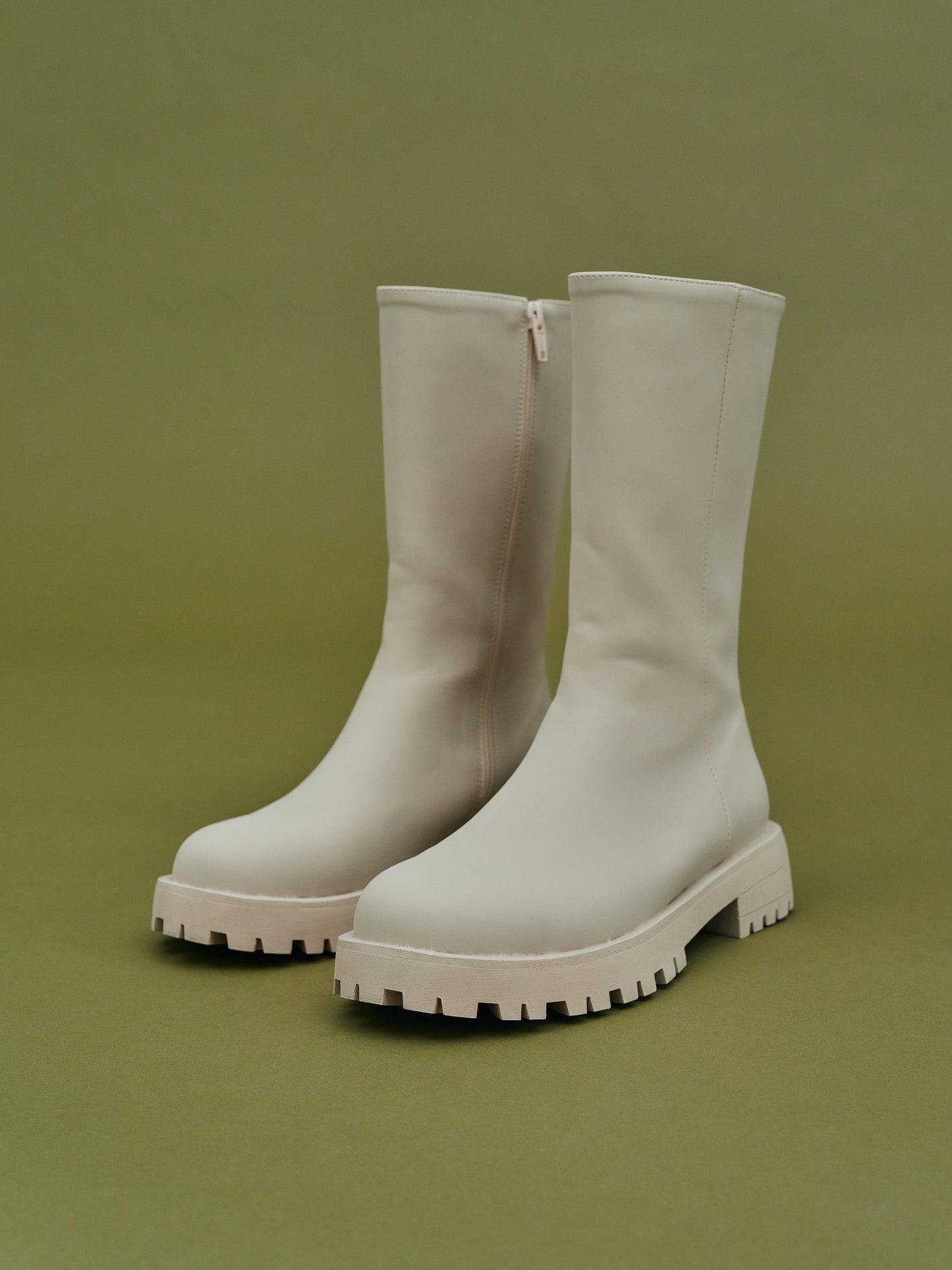 Mid-Calf Rubber Boots, Cream