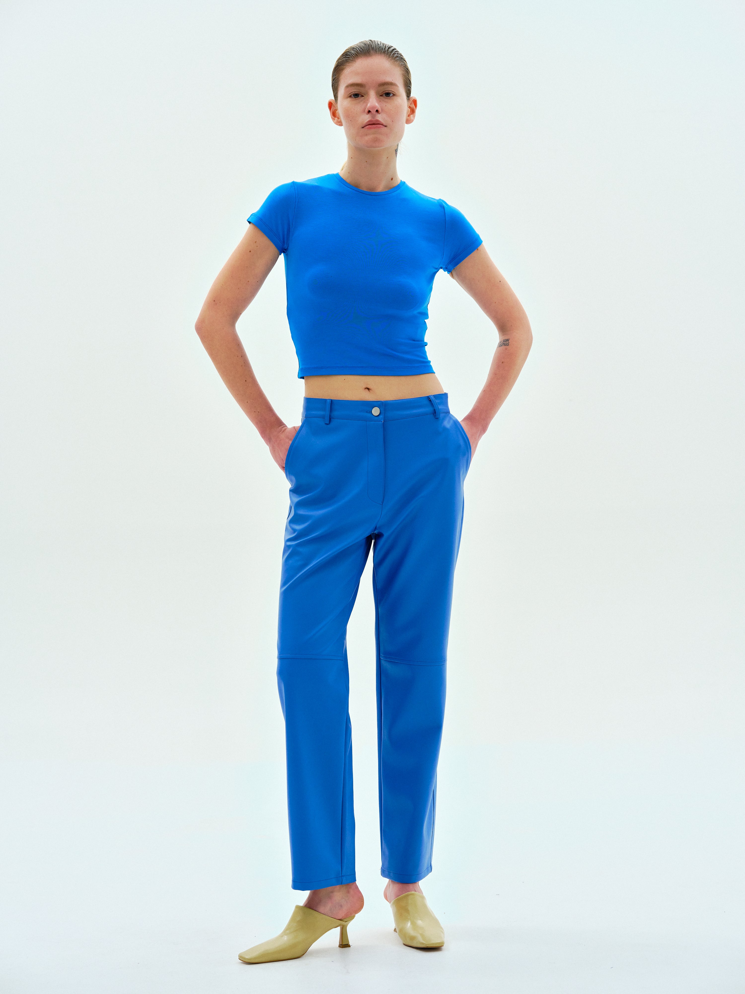 Royal blue store faux leather pants