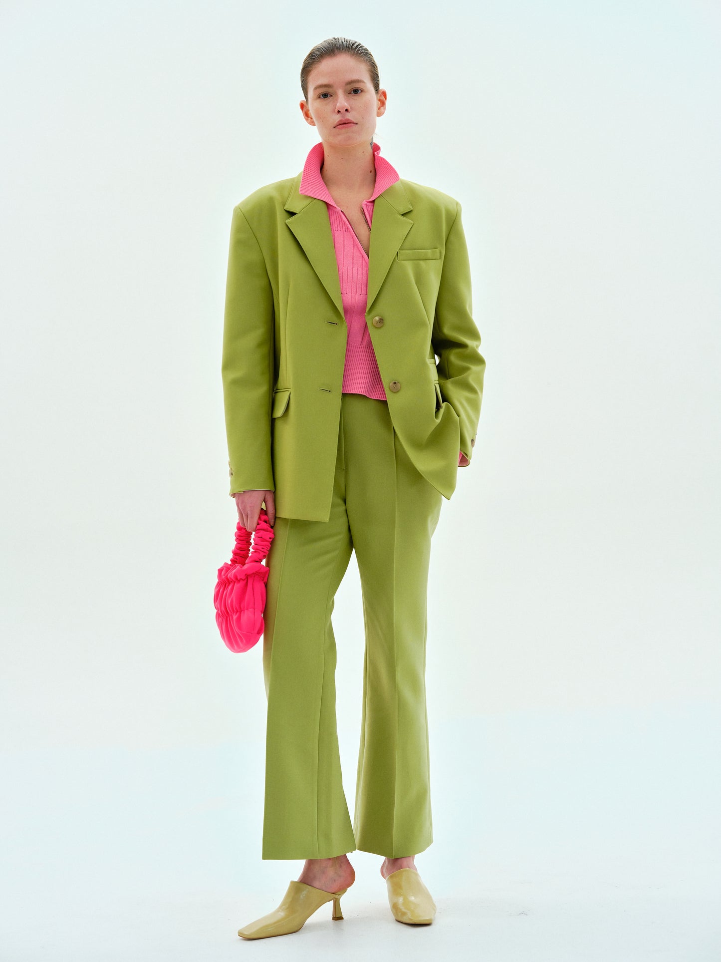 Suit Flare Trousers, Pear Green