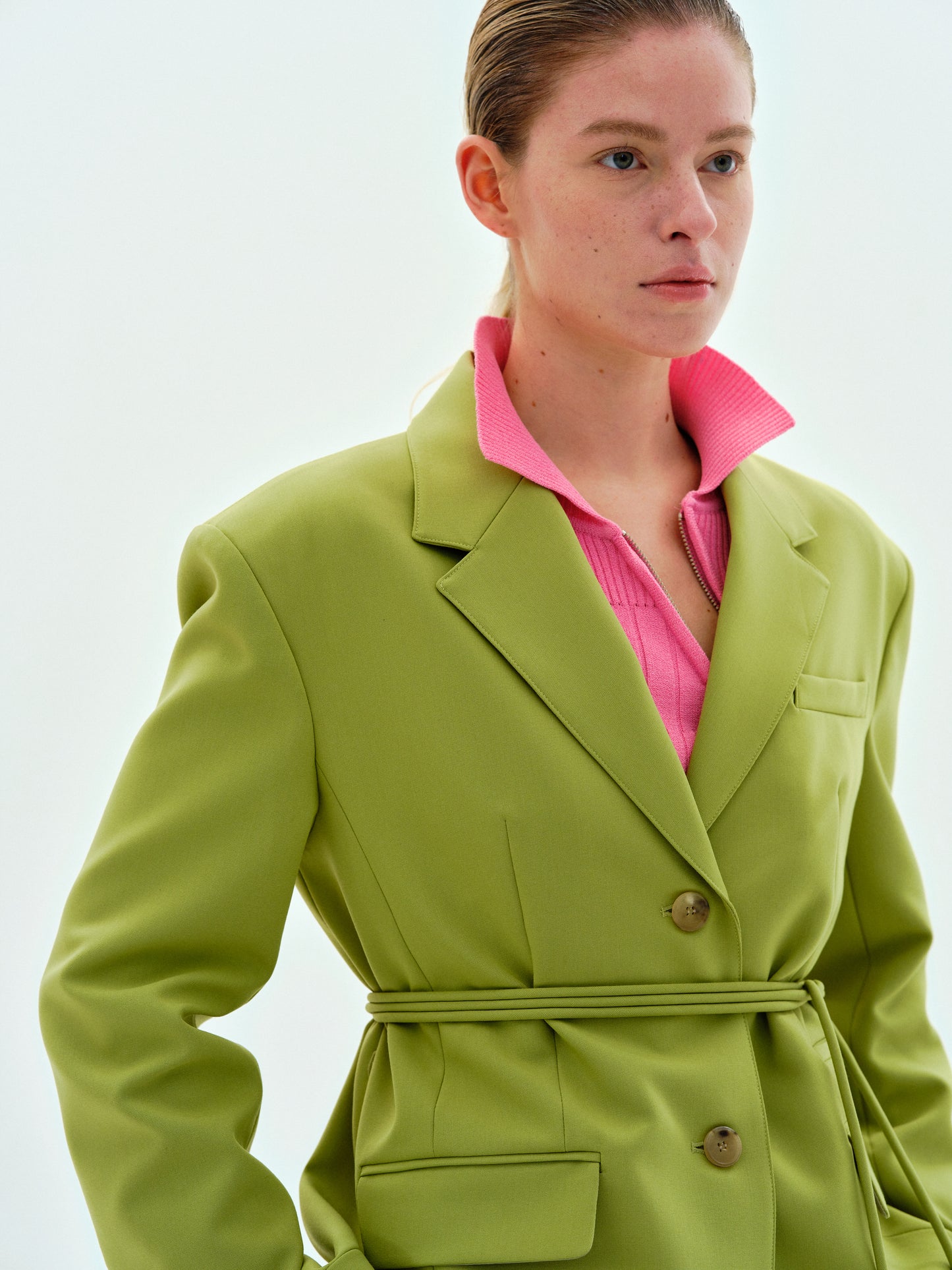 Belted Suit Blazer, Pear Green