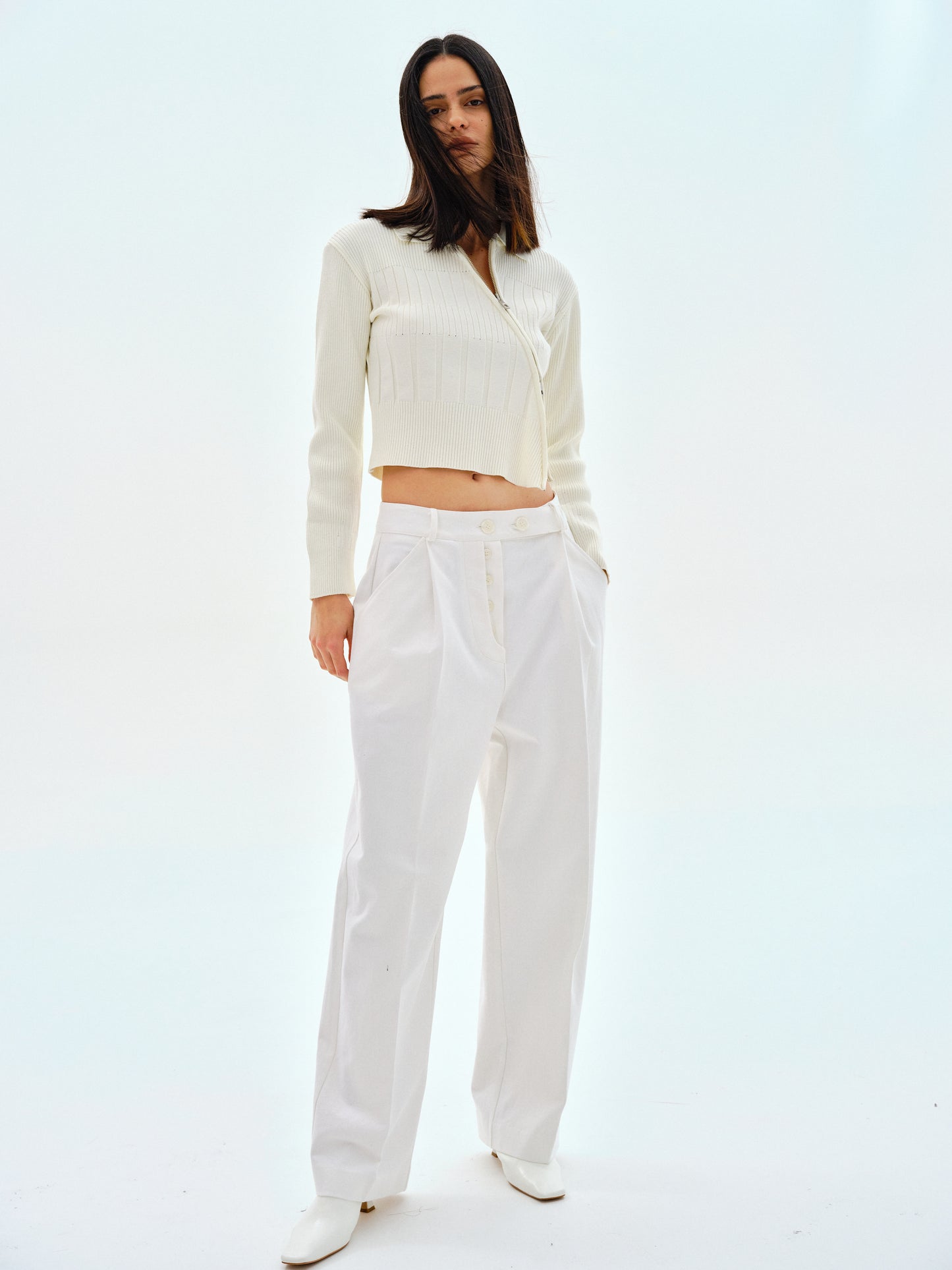 Button Tapered Pants, White