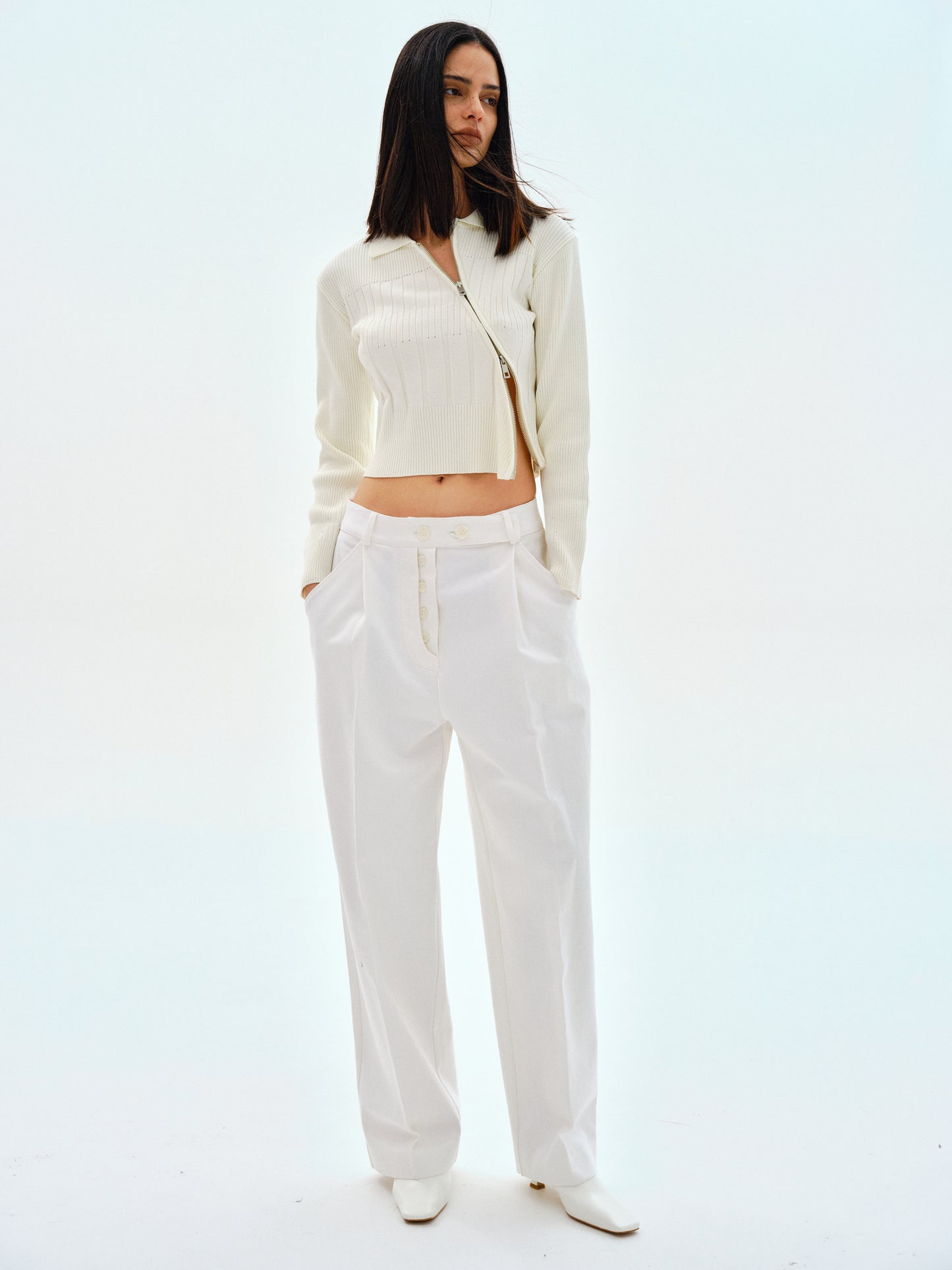 Button Tapered Pants, White
