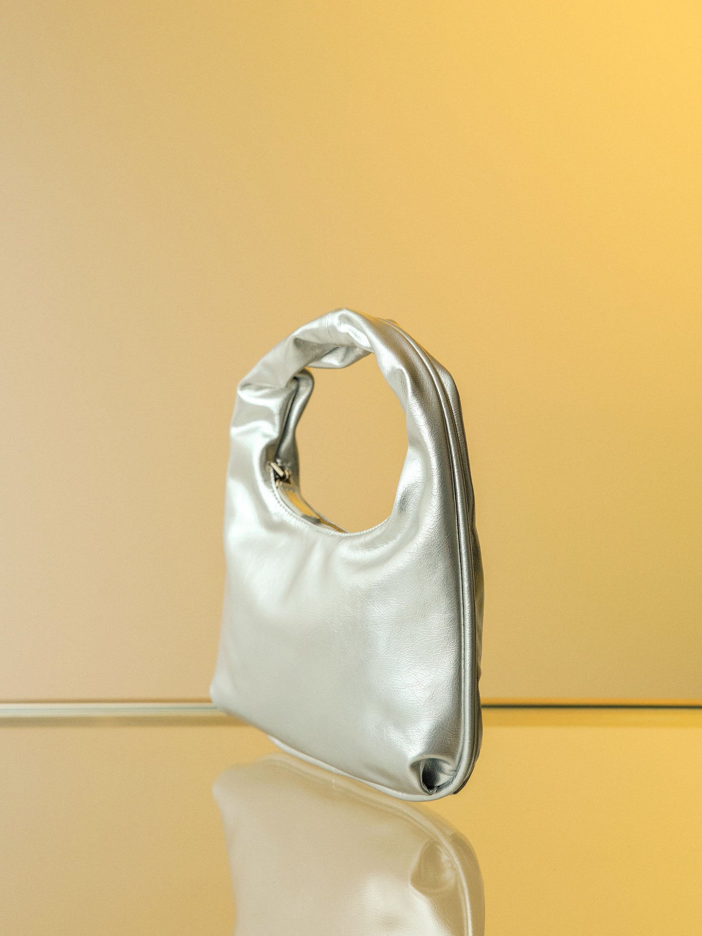 Leather Shoulder Bag, Silver