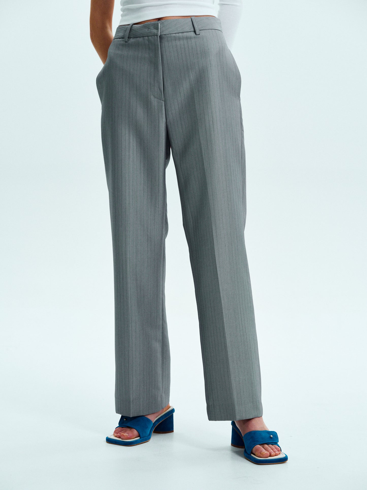 Pinstripe Suit Trousers, Silver Grey