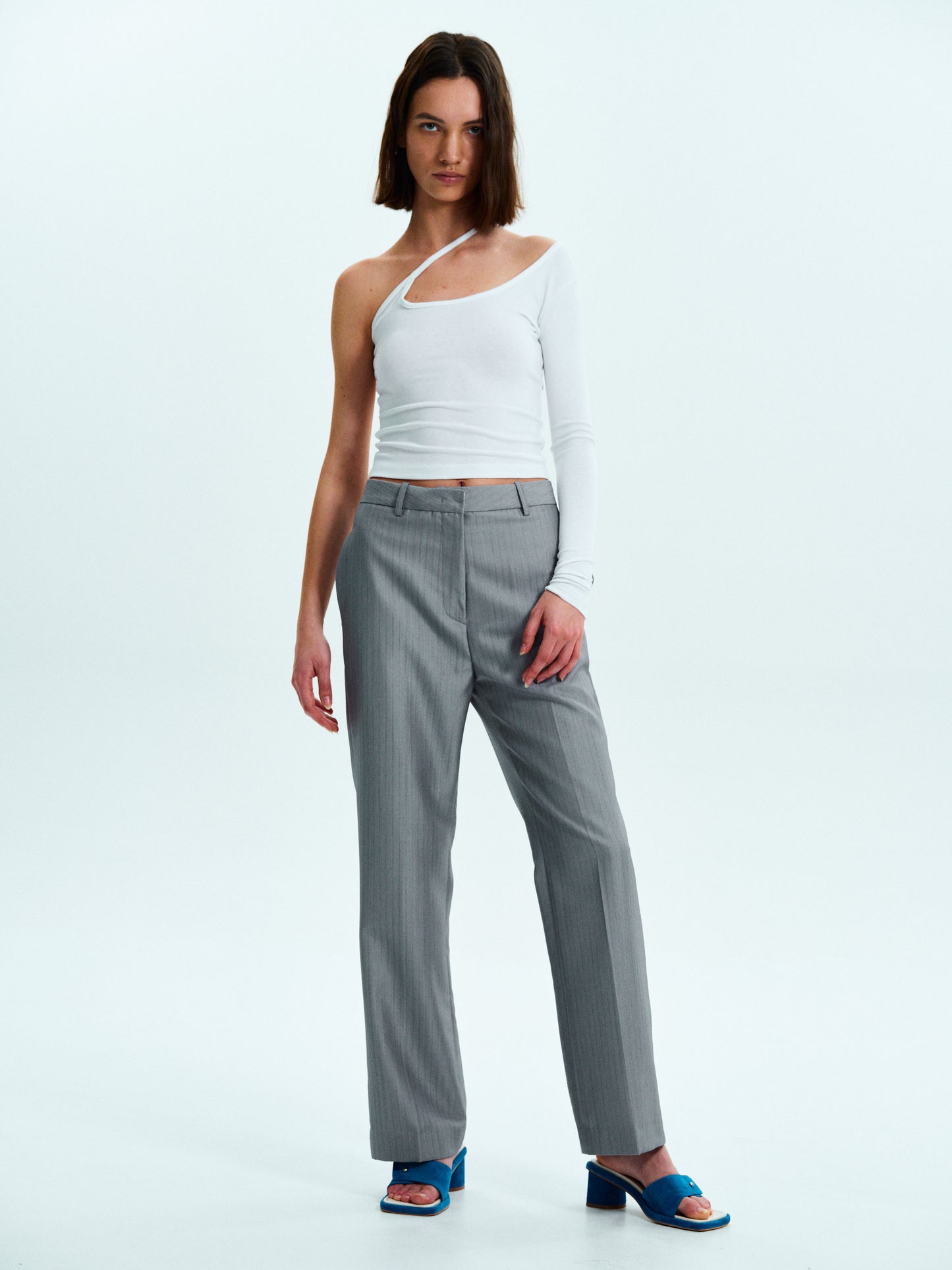 Pinstripe Suit Trousers, Silver Grey