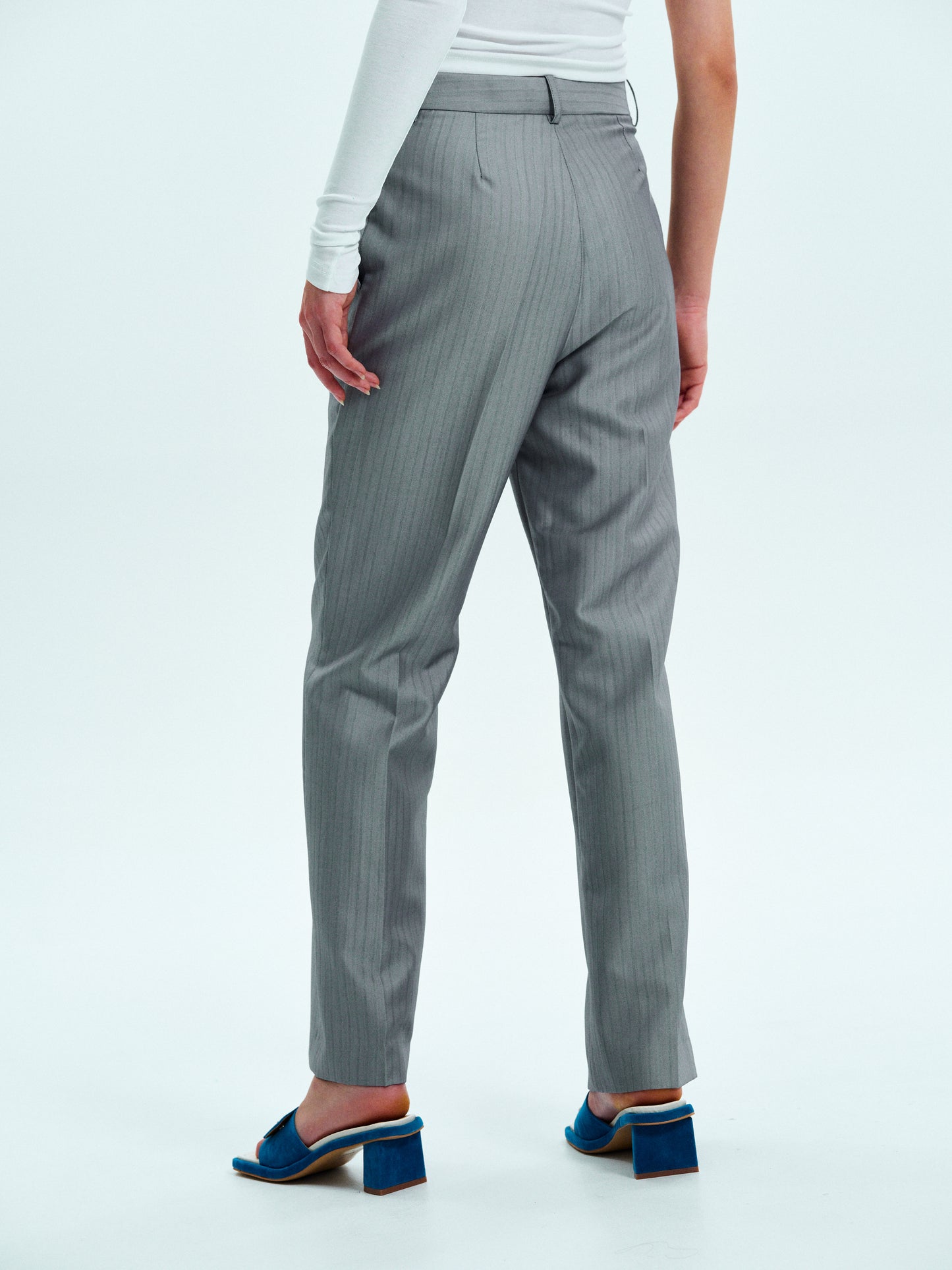 Pinstripe Suit Trousers, Silver Grey