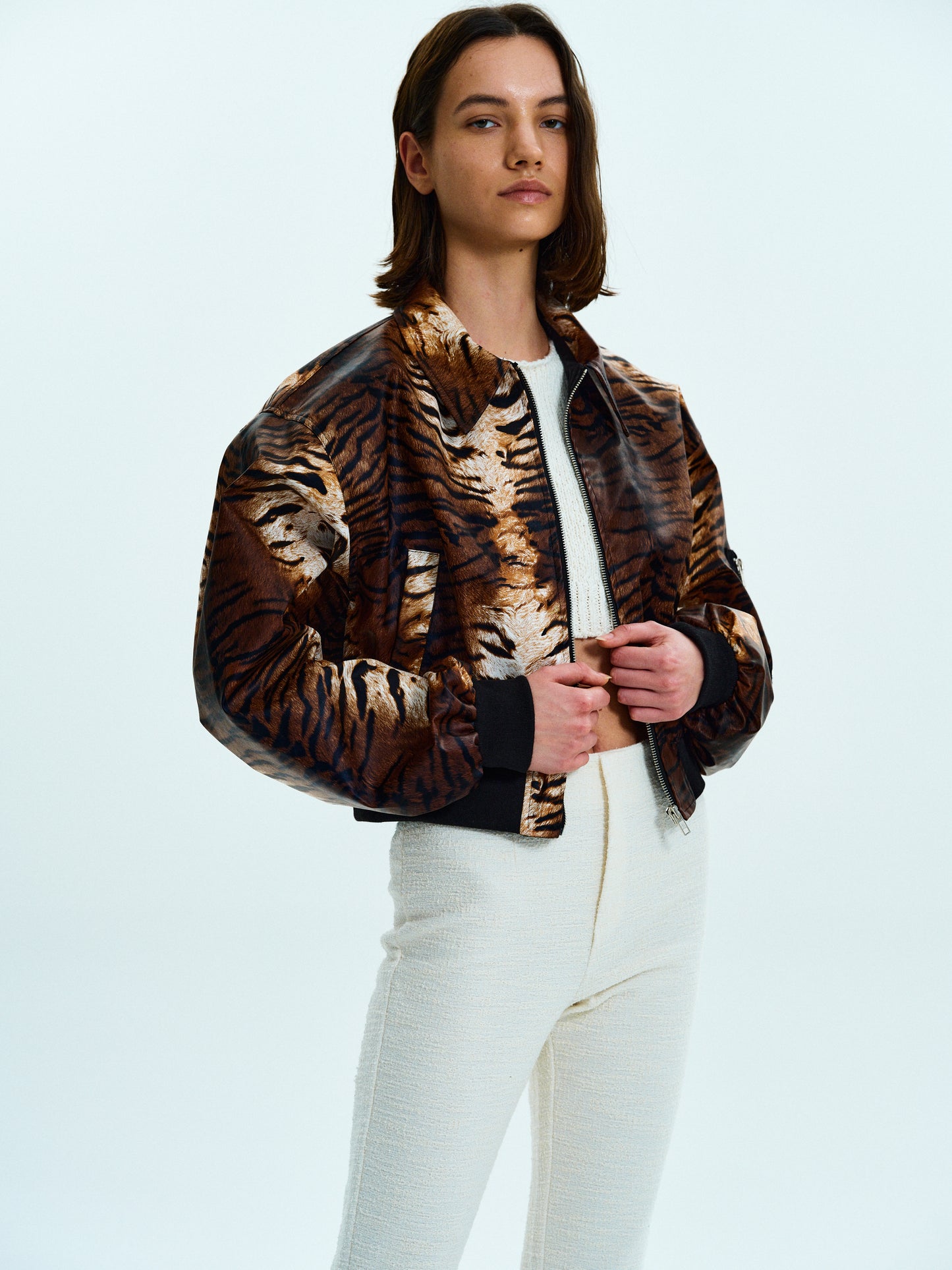 Tiger Print Bomber Jacket, Brown