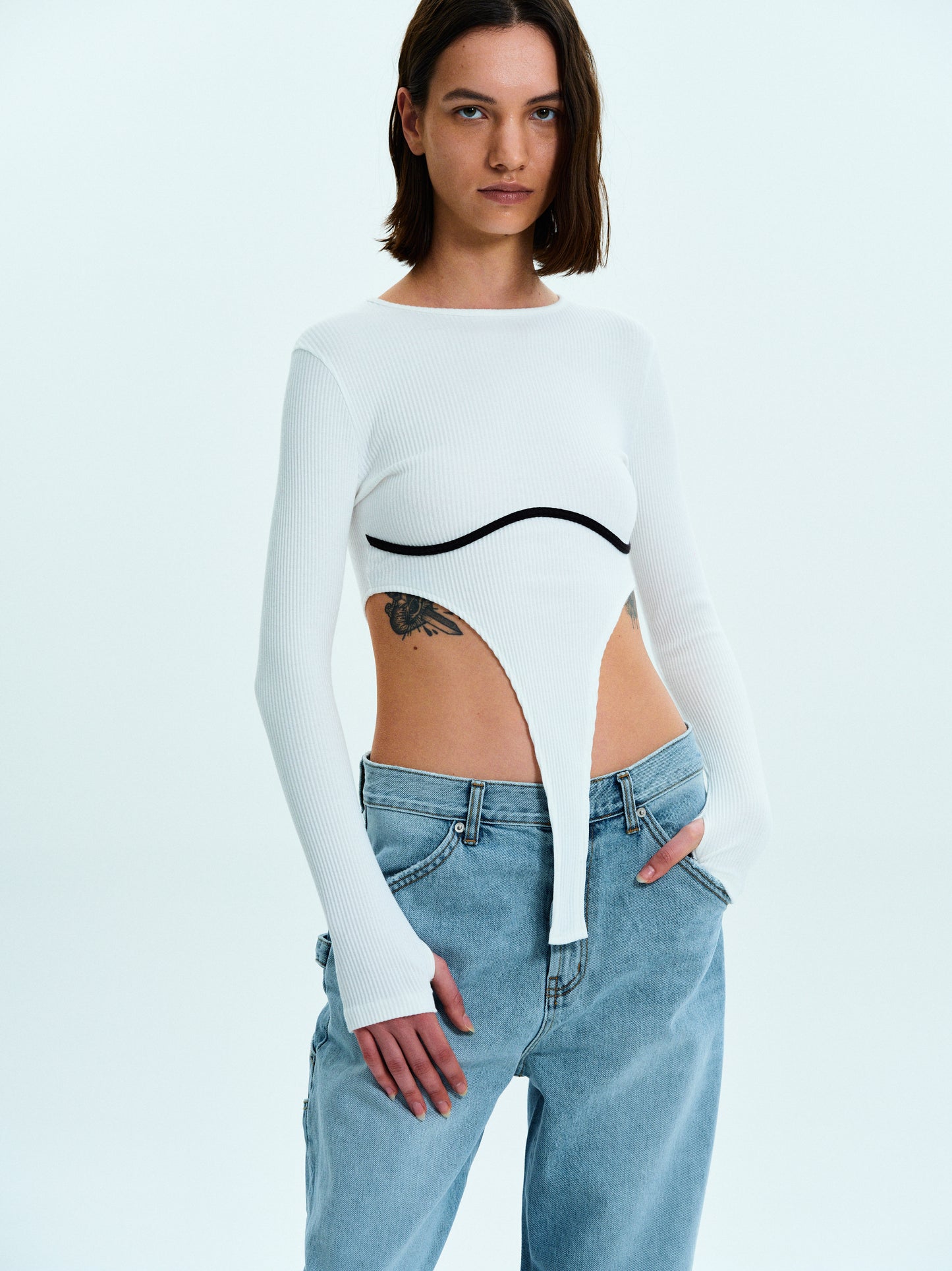 Cut-Out Rib Top, White