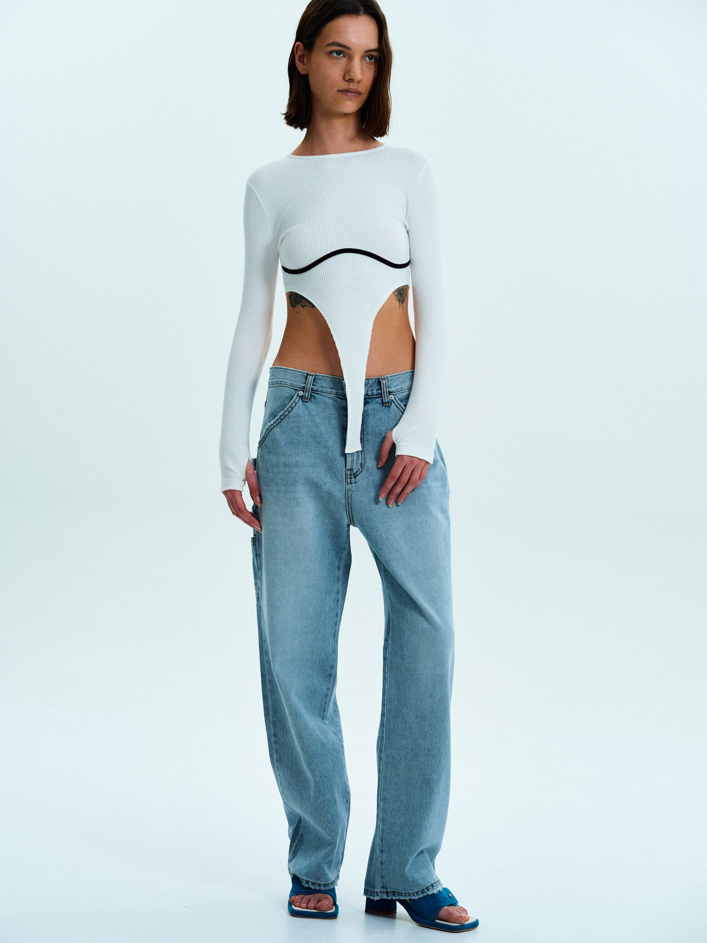 Cut-Out Rib Top, White