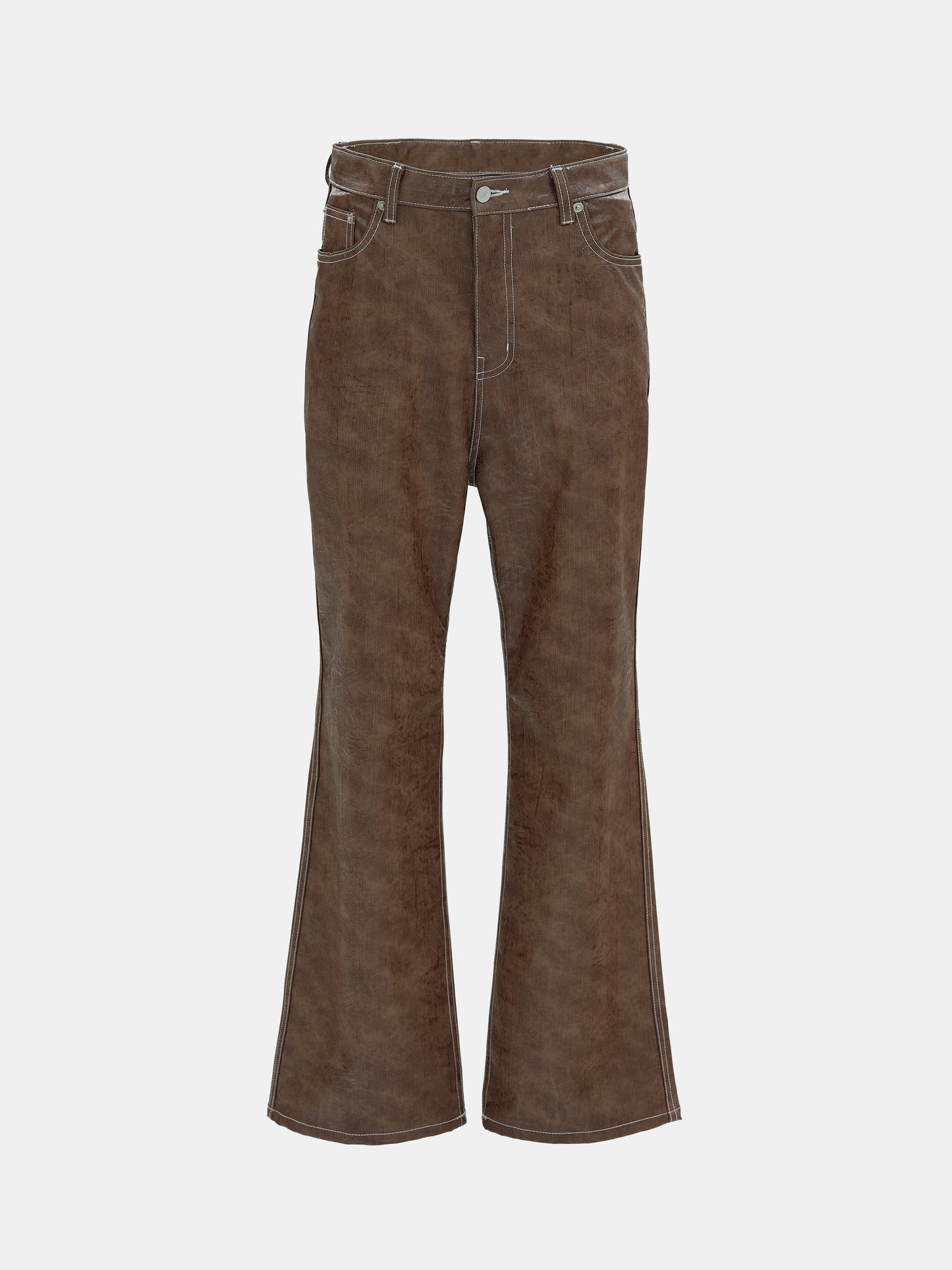 Coated Vegan Leather Trousers, Dark Brown