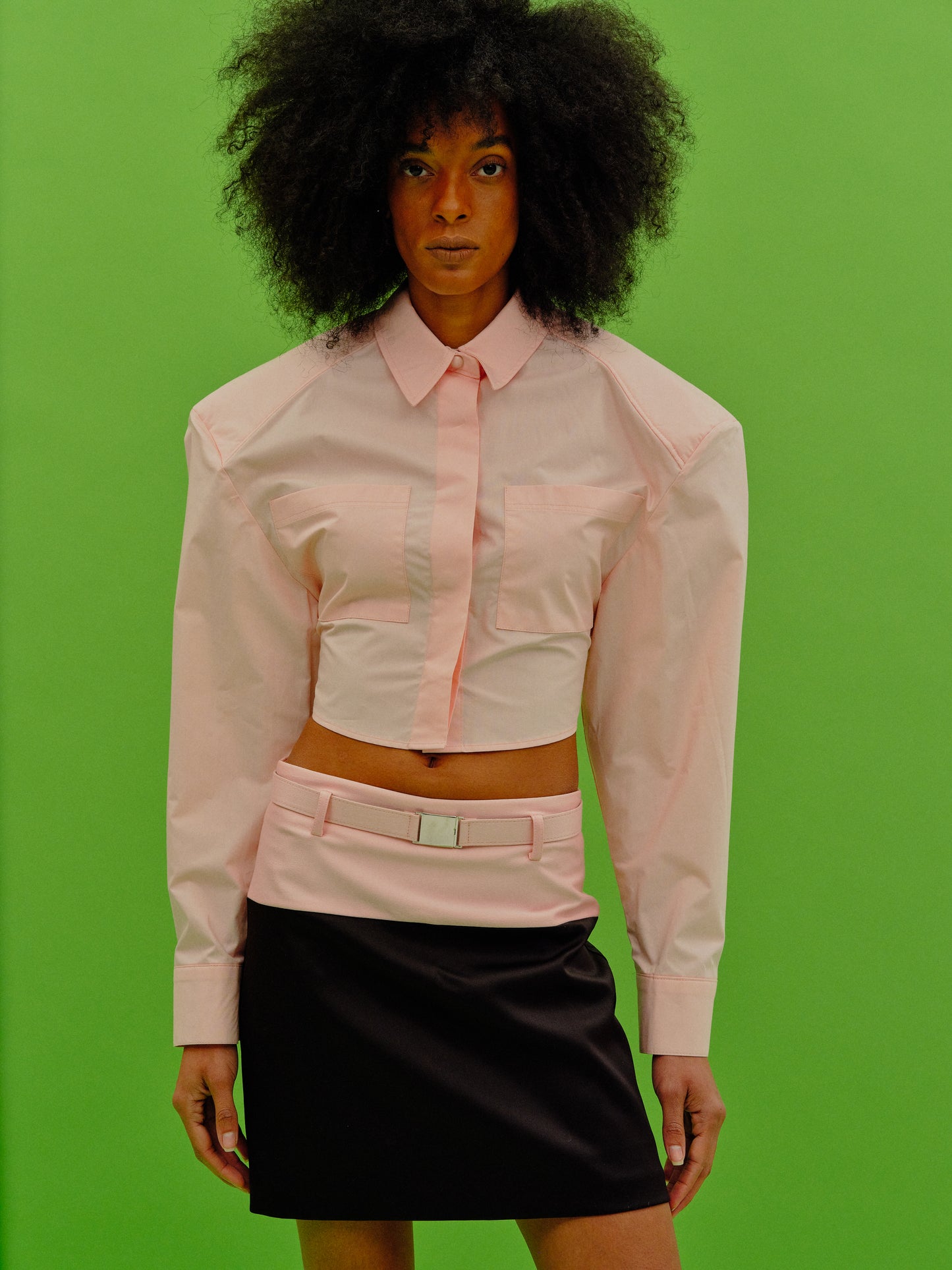 Tie-Back Oversized Pad Shirt, Pink
