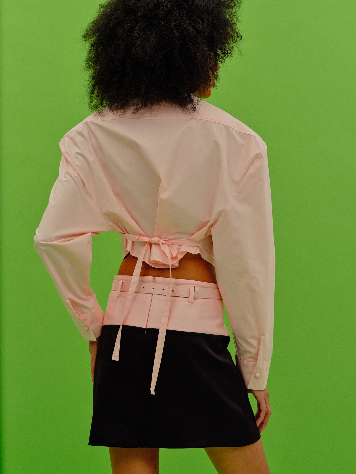 Tie-Back Oversized Pad Shirt, Pink