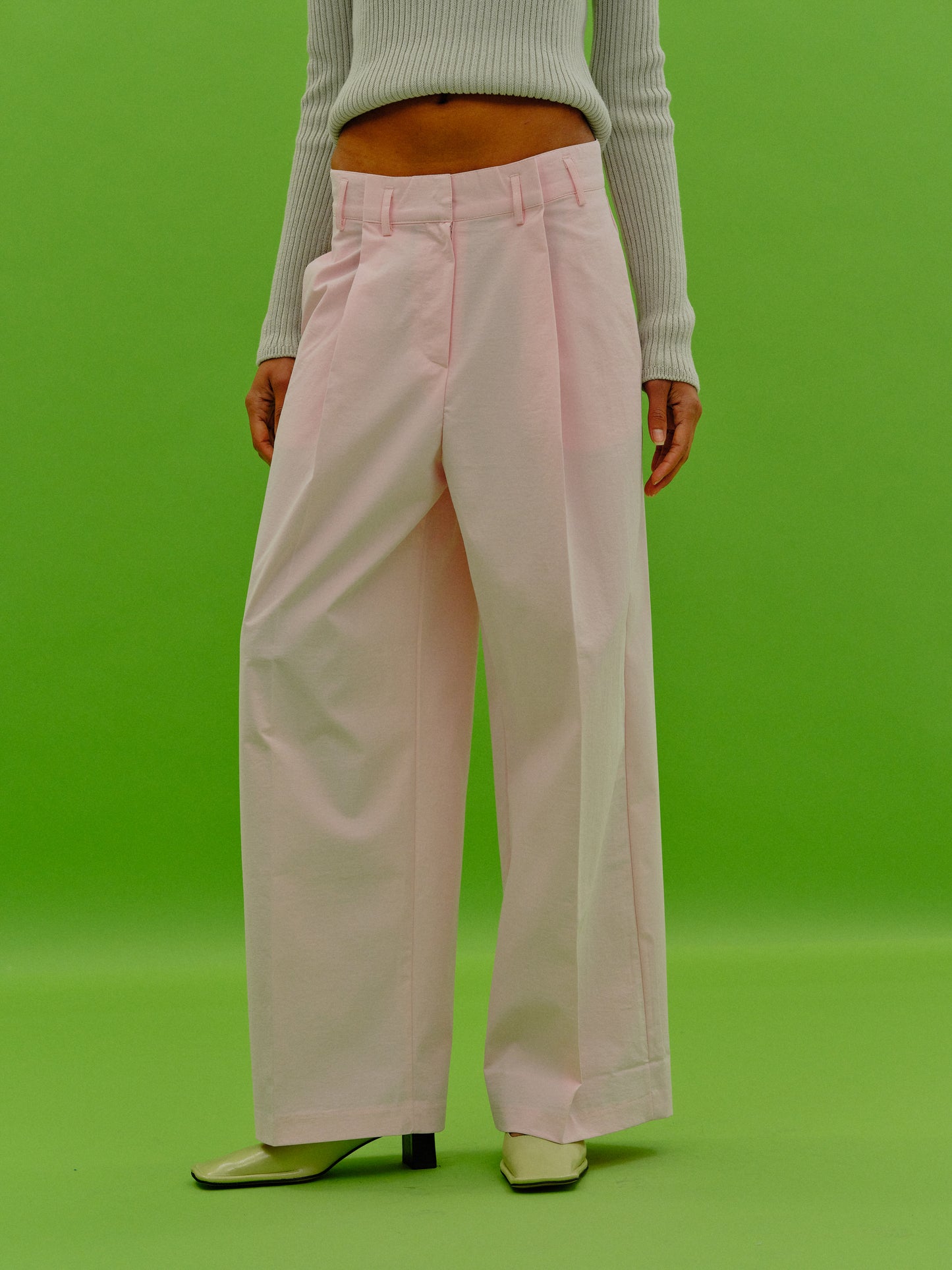 Straight Folded Waistband Trousers, Baby Pink
