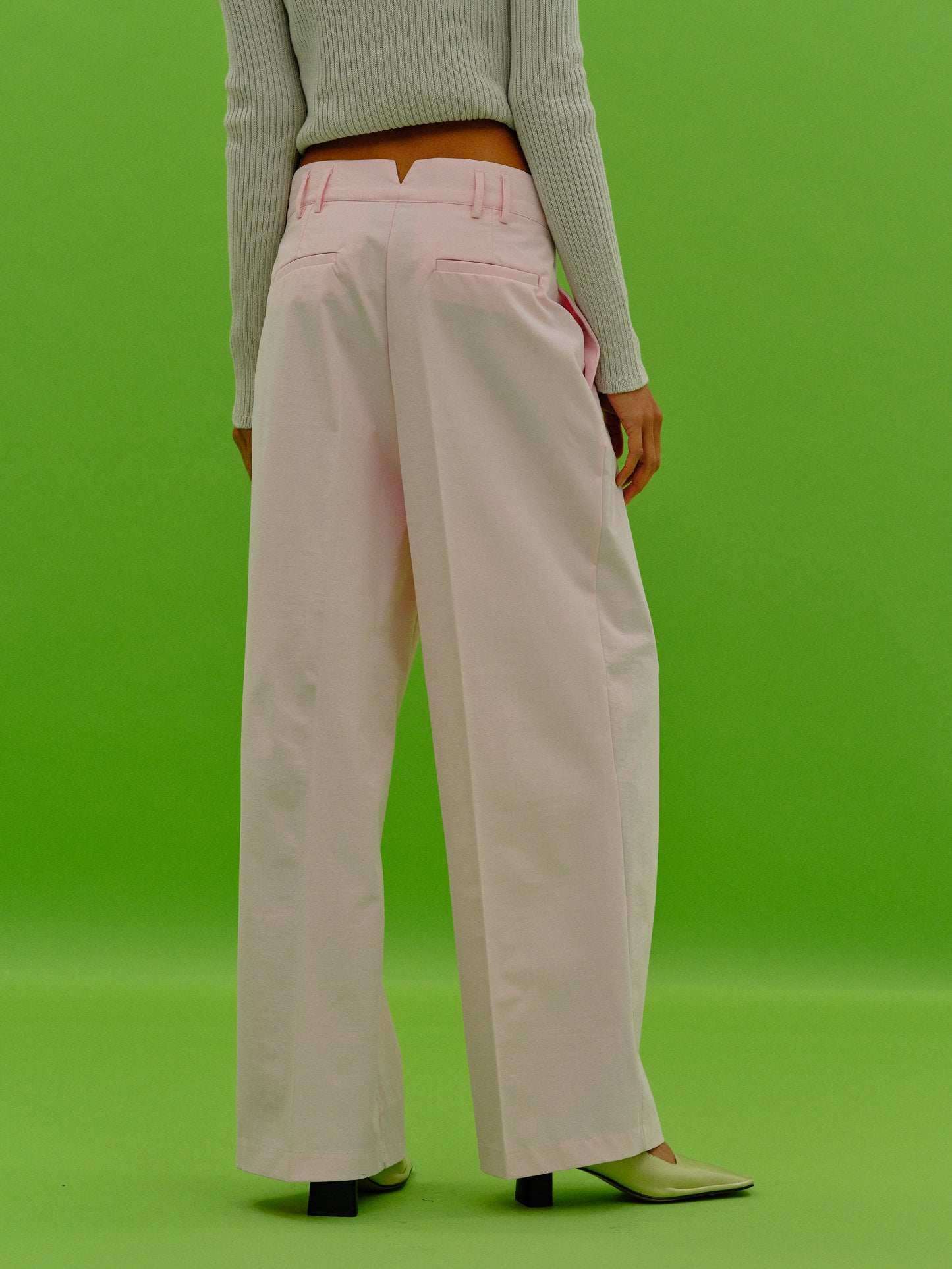 Straight Folded Waistband Trousers, Baby Pink