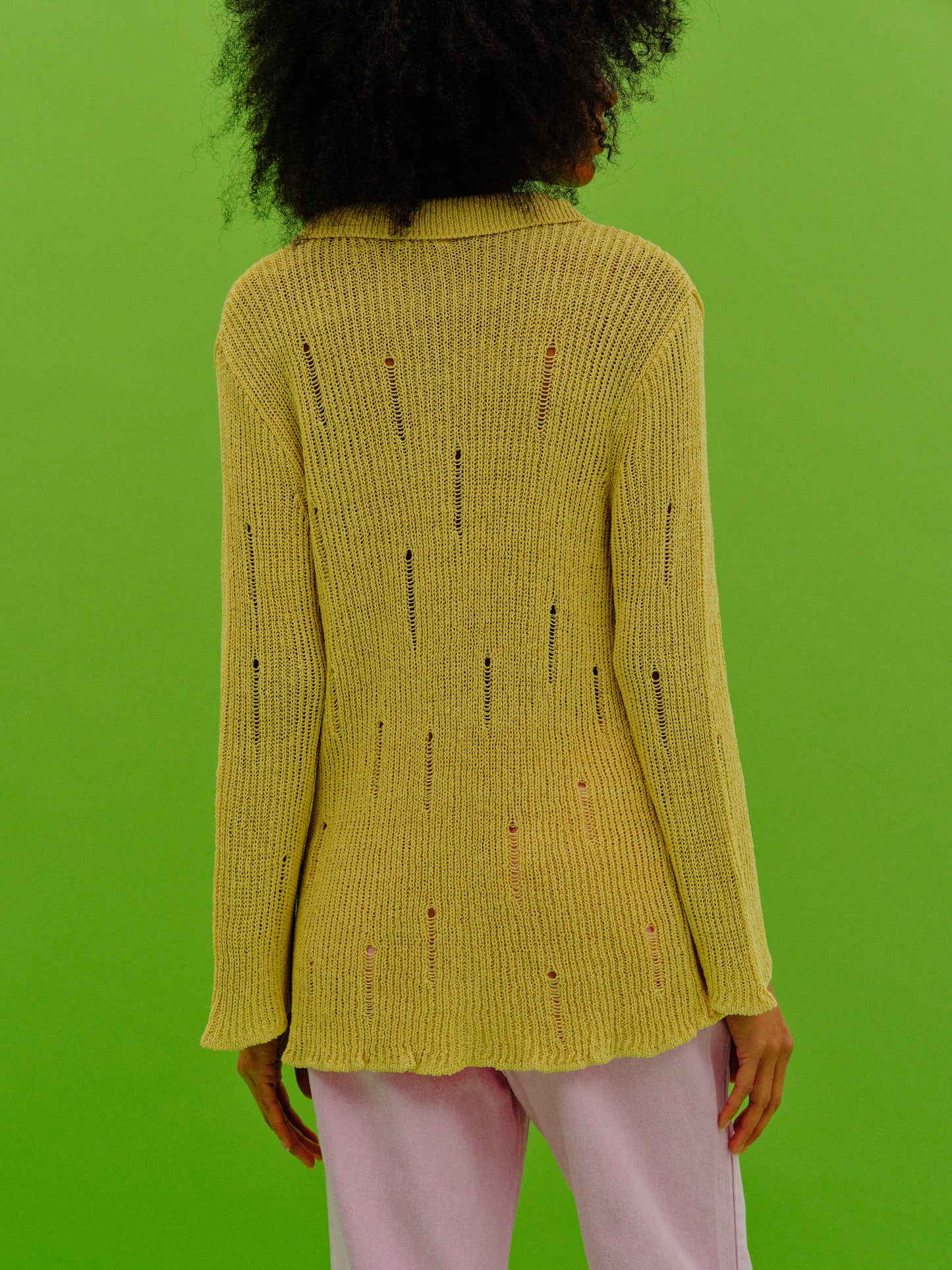 Shredded Knit Shirt, Butter Yellow