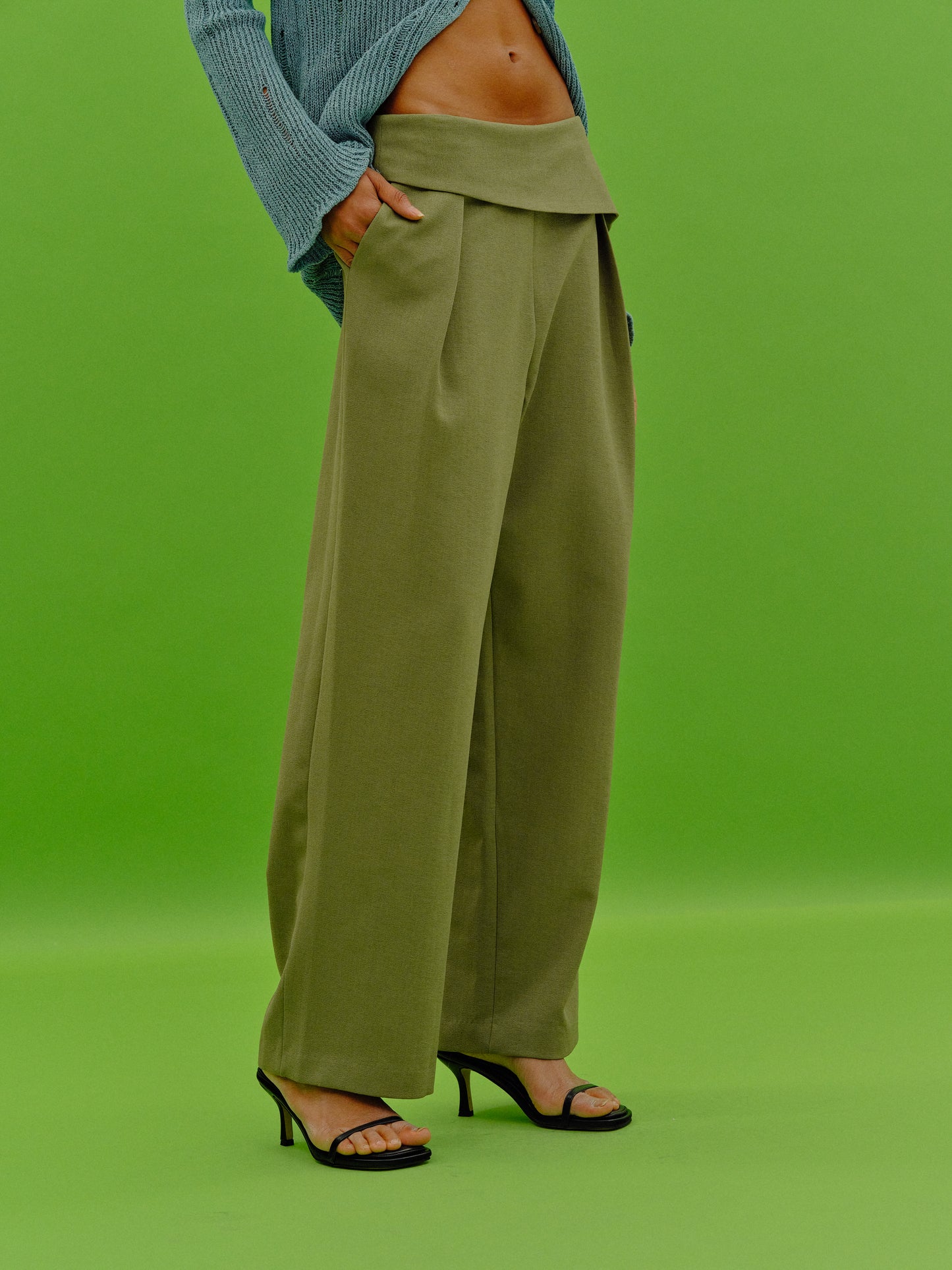 Wide Overlay Trousers, Olive