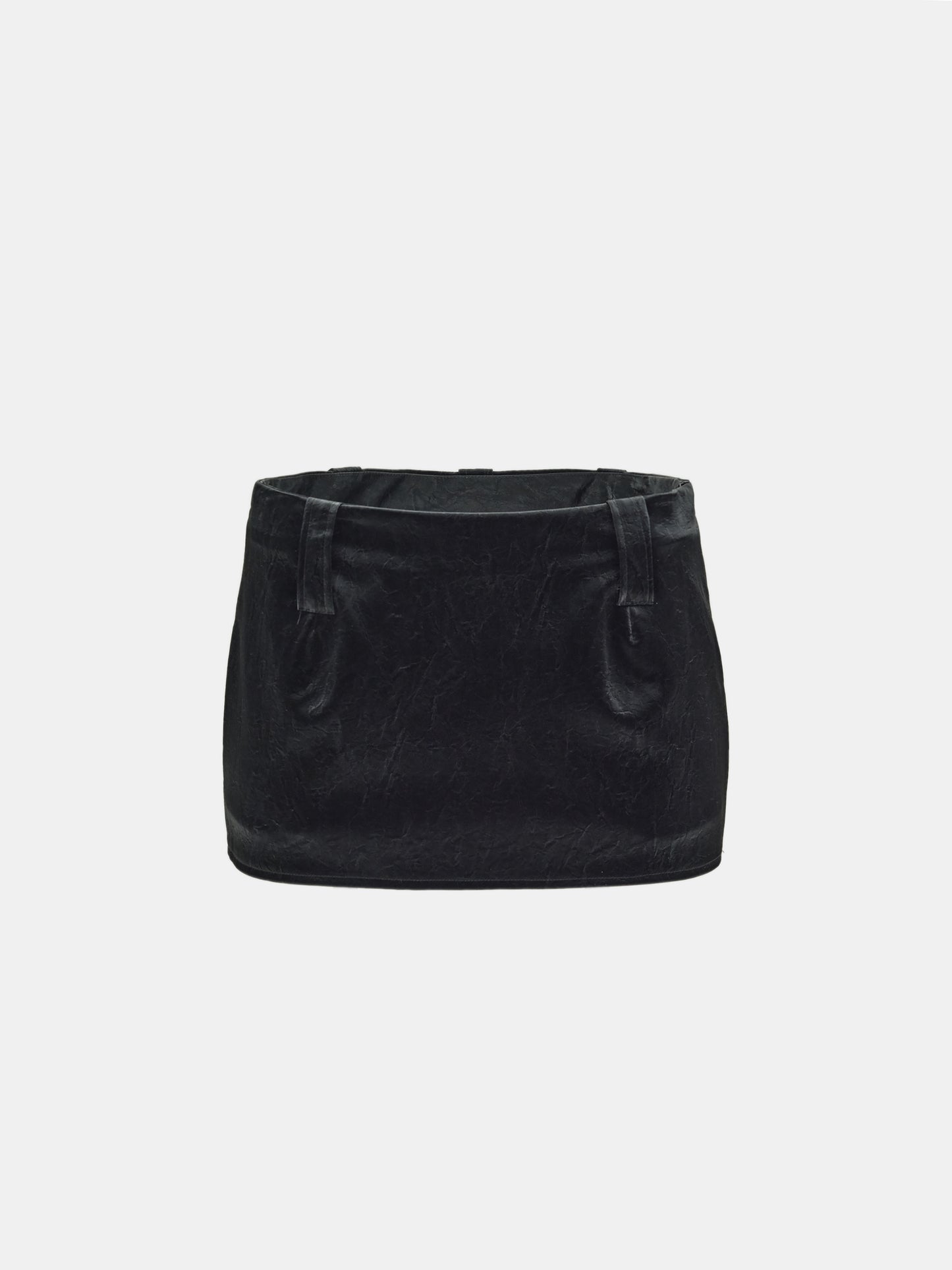 Cracked Vegan Leather Mini Skirt, Black