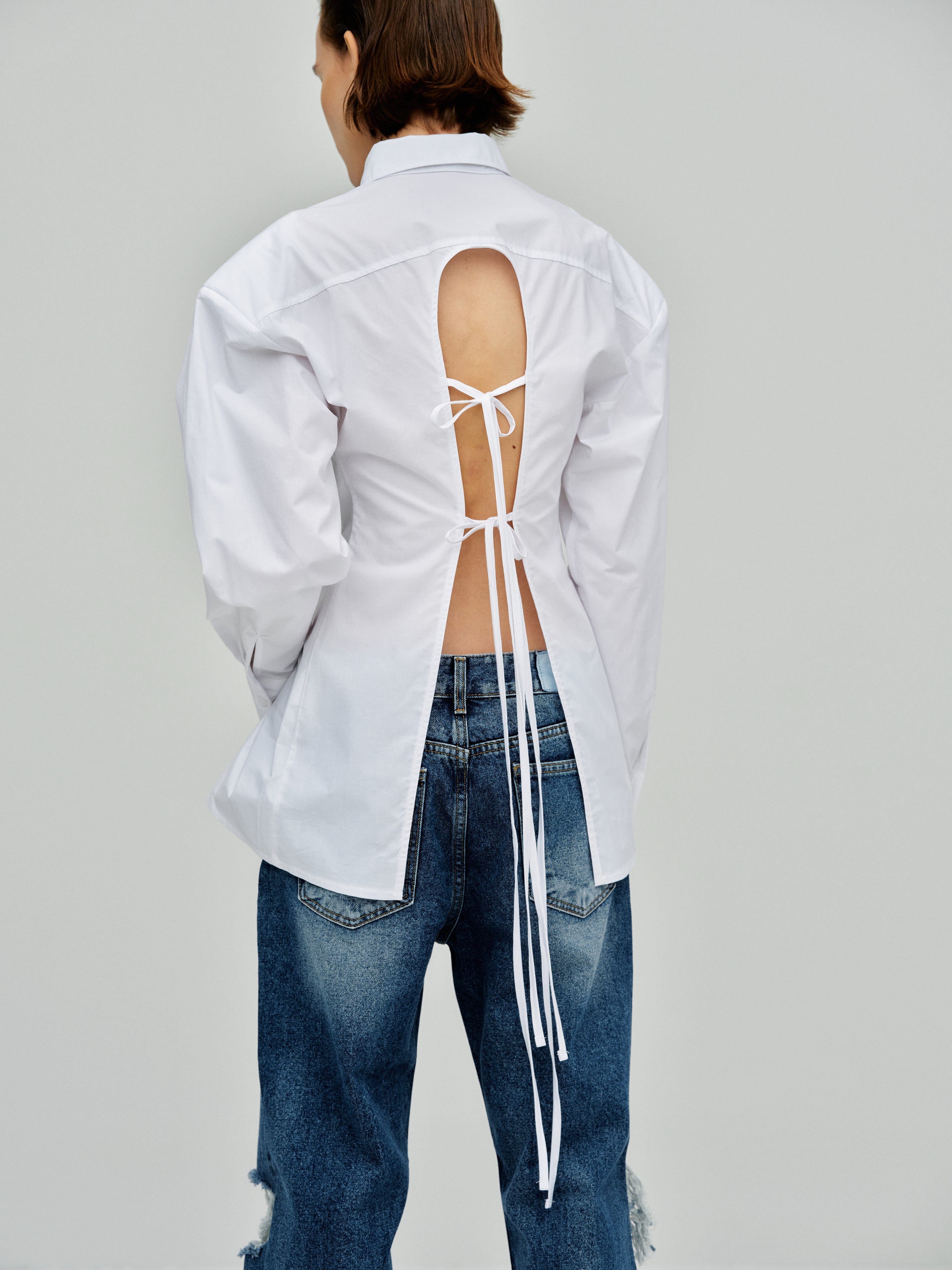 Cinched Pad Shoulder Shirt, White – SourceUnknown