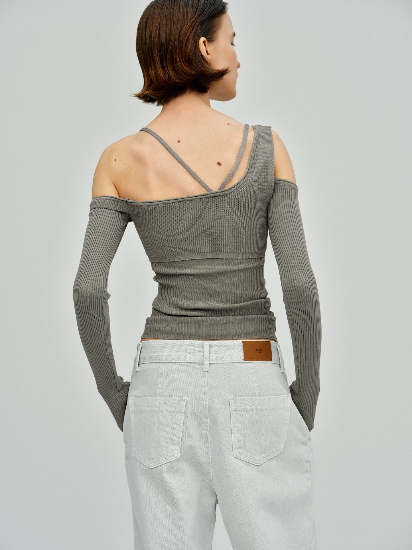 Layered Bra And Ribbed Knit Top, Thyme