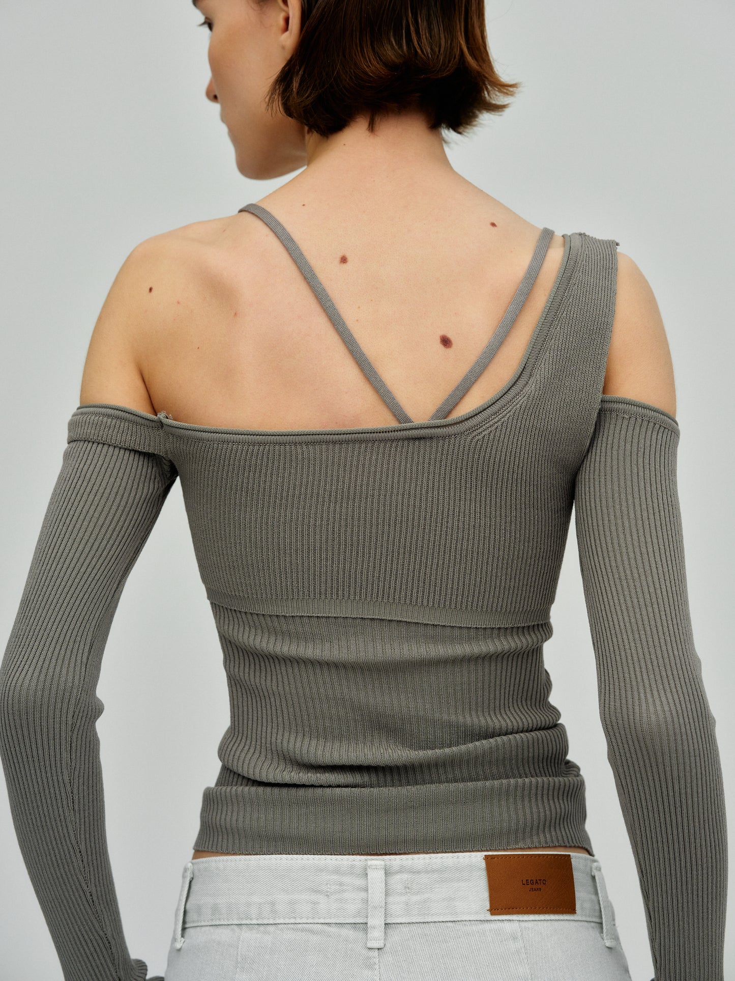 Layered Bra And Ribbed Knit Top, Thyme