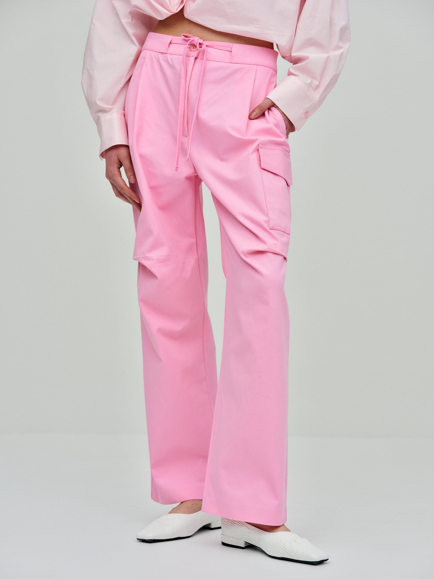 Drawstring Cargo Trousers, Pink