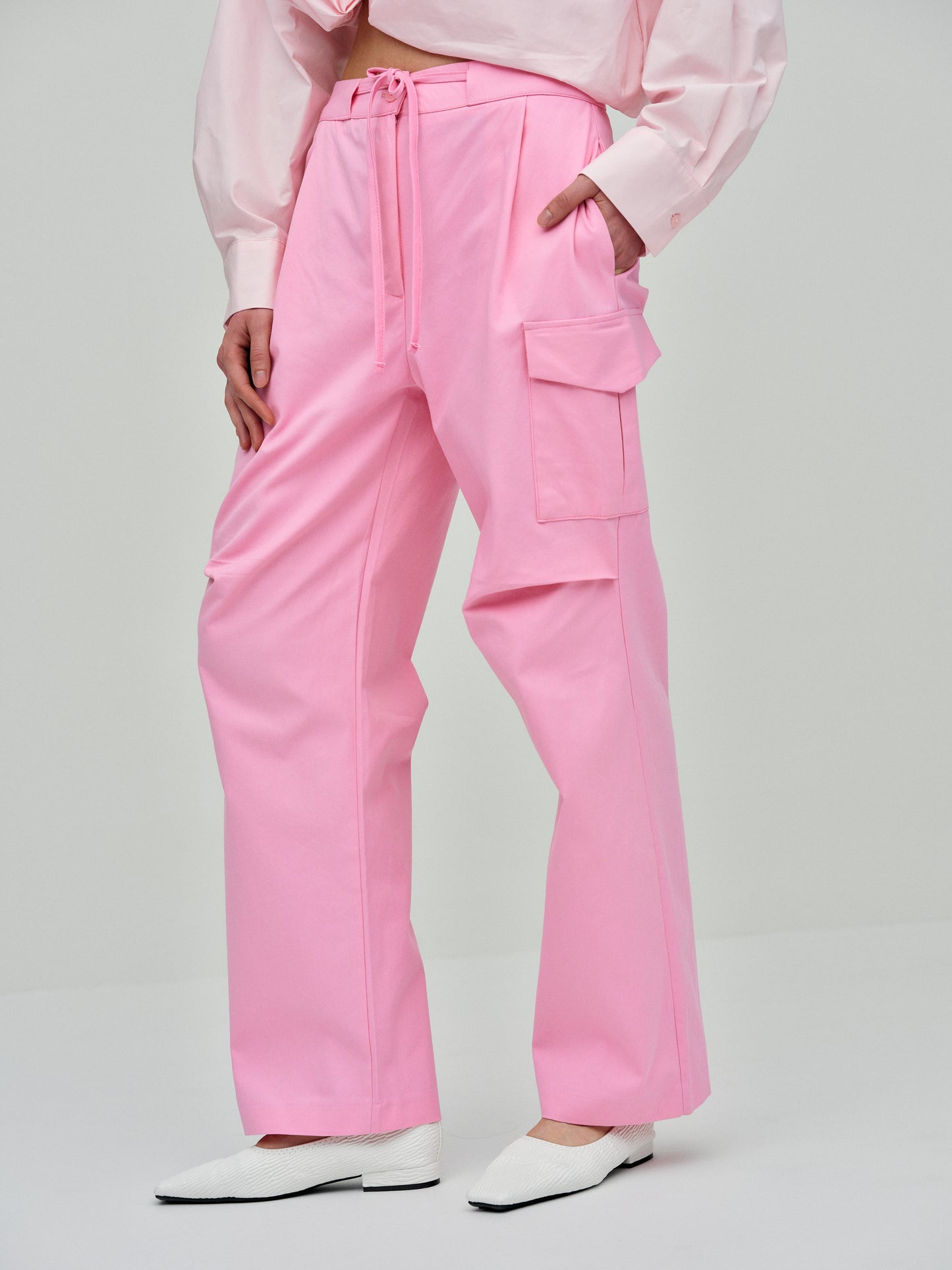 Drawstring Cargo Trousers, Pink