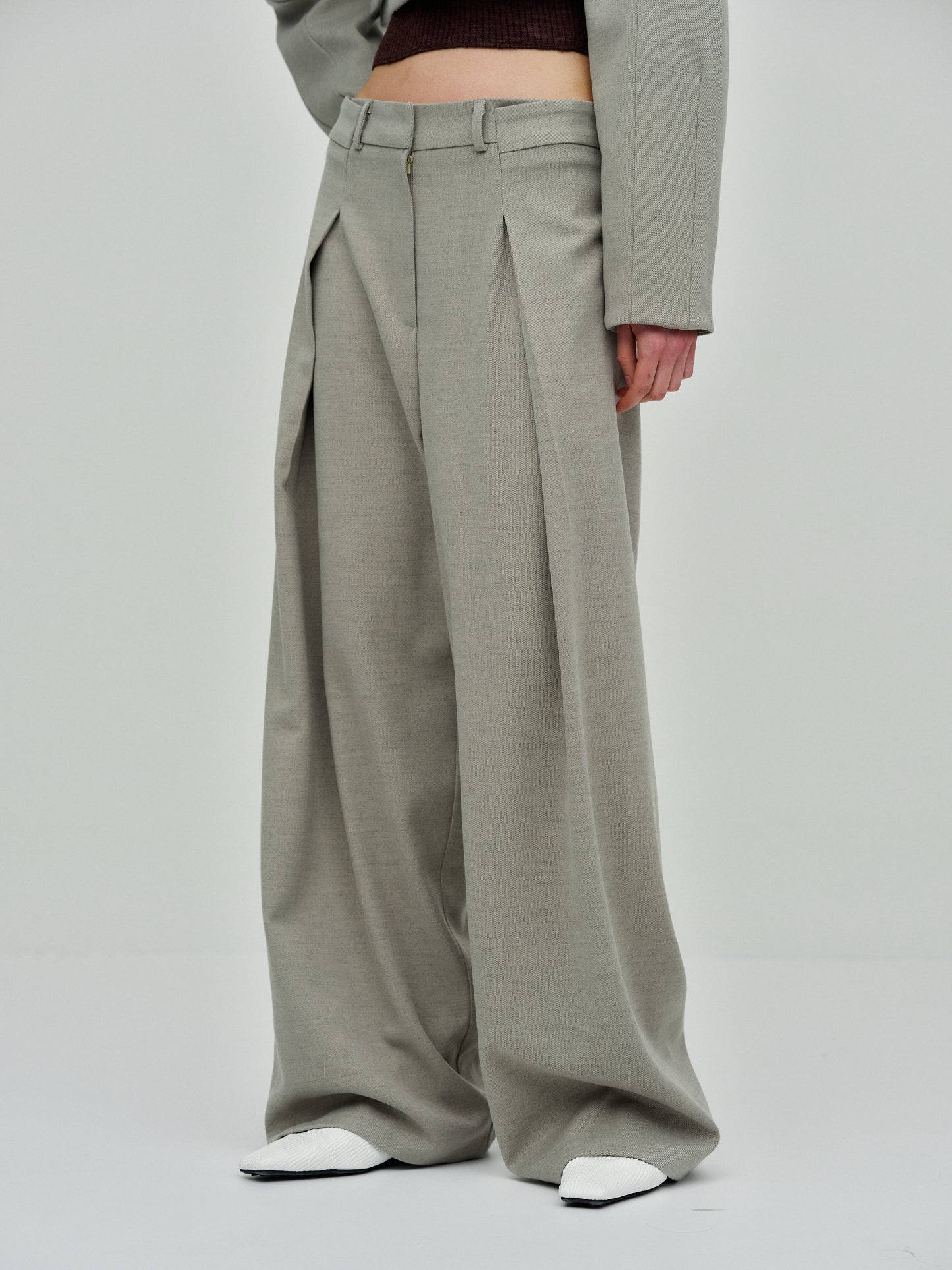 Wide Suit Trousers, Earl Grey