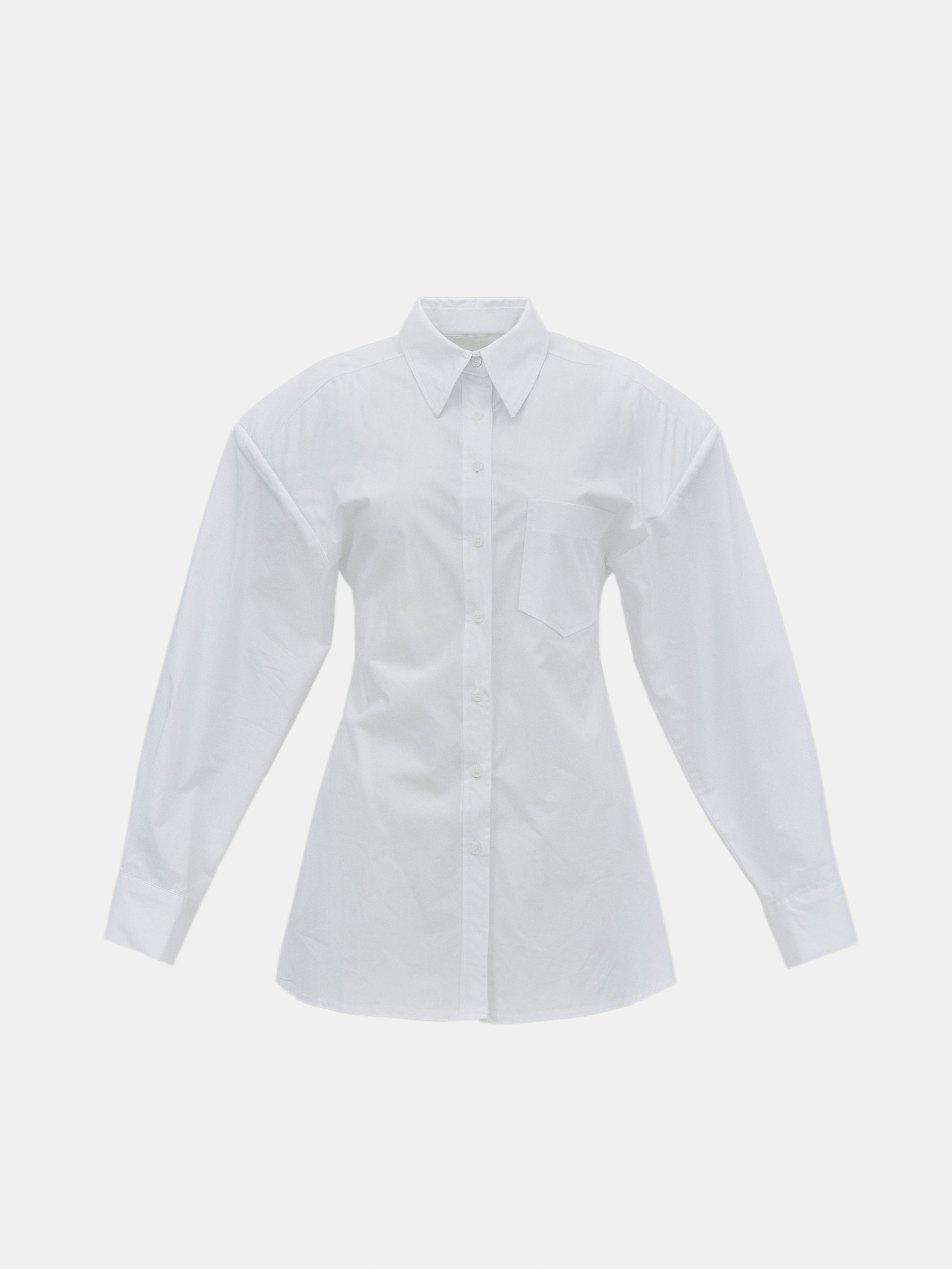 Cinched Pad Shoulder Shirt, White – SourceUnknown