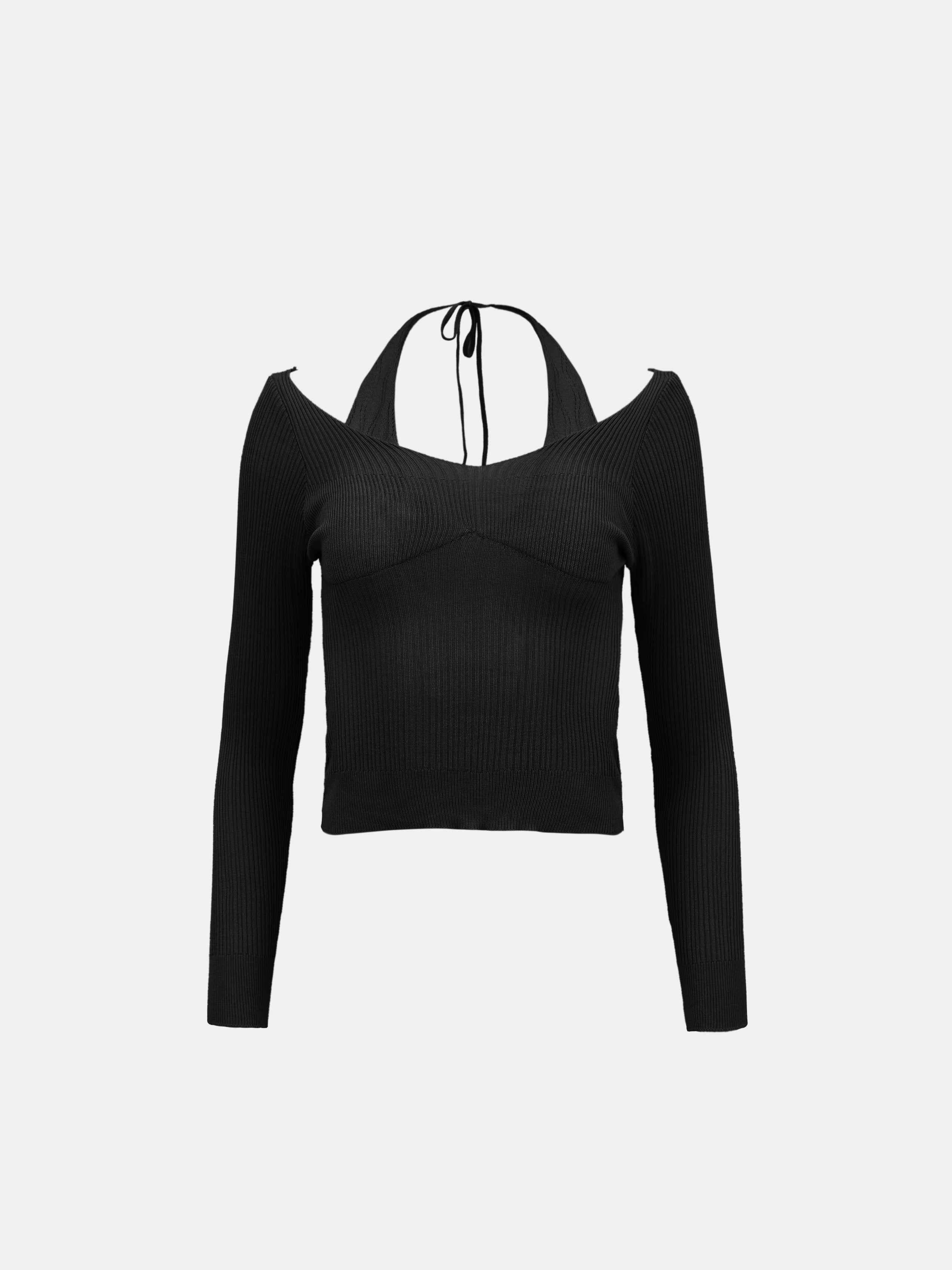 Duo Layered Knit Top, Black