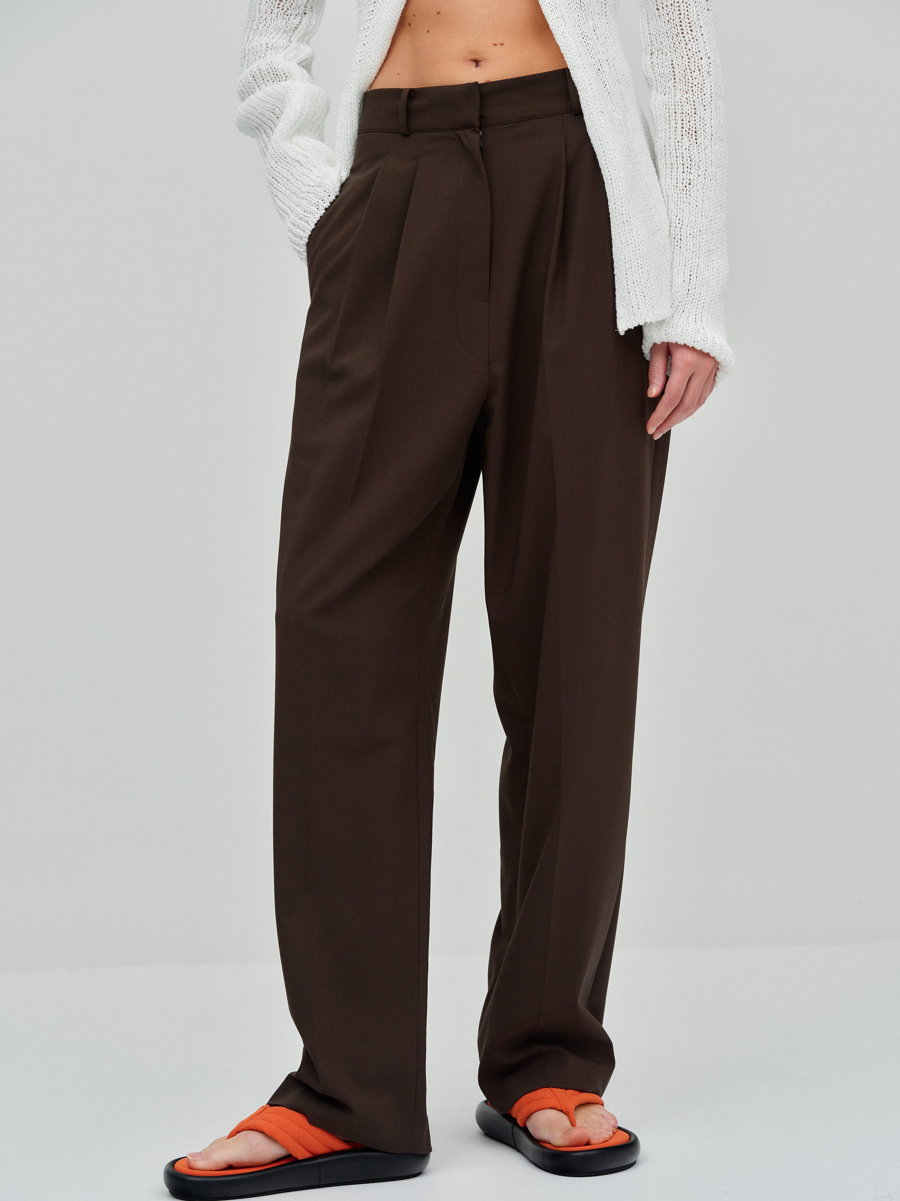 Pleated Suit Trousers, Chocolate – SourceUnknown