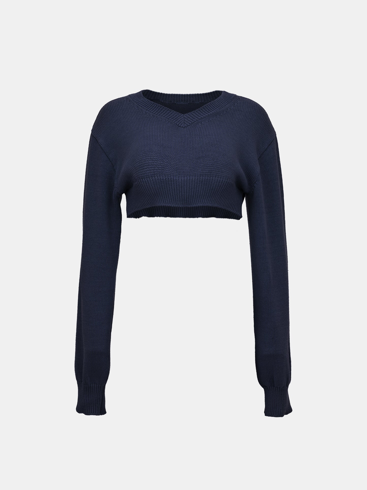 Cropped Cotton Knit, Navy