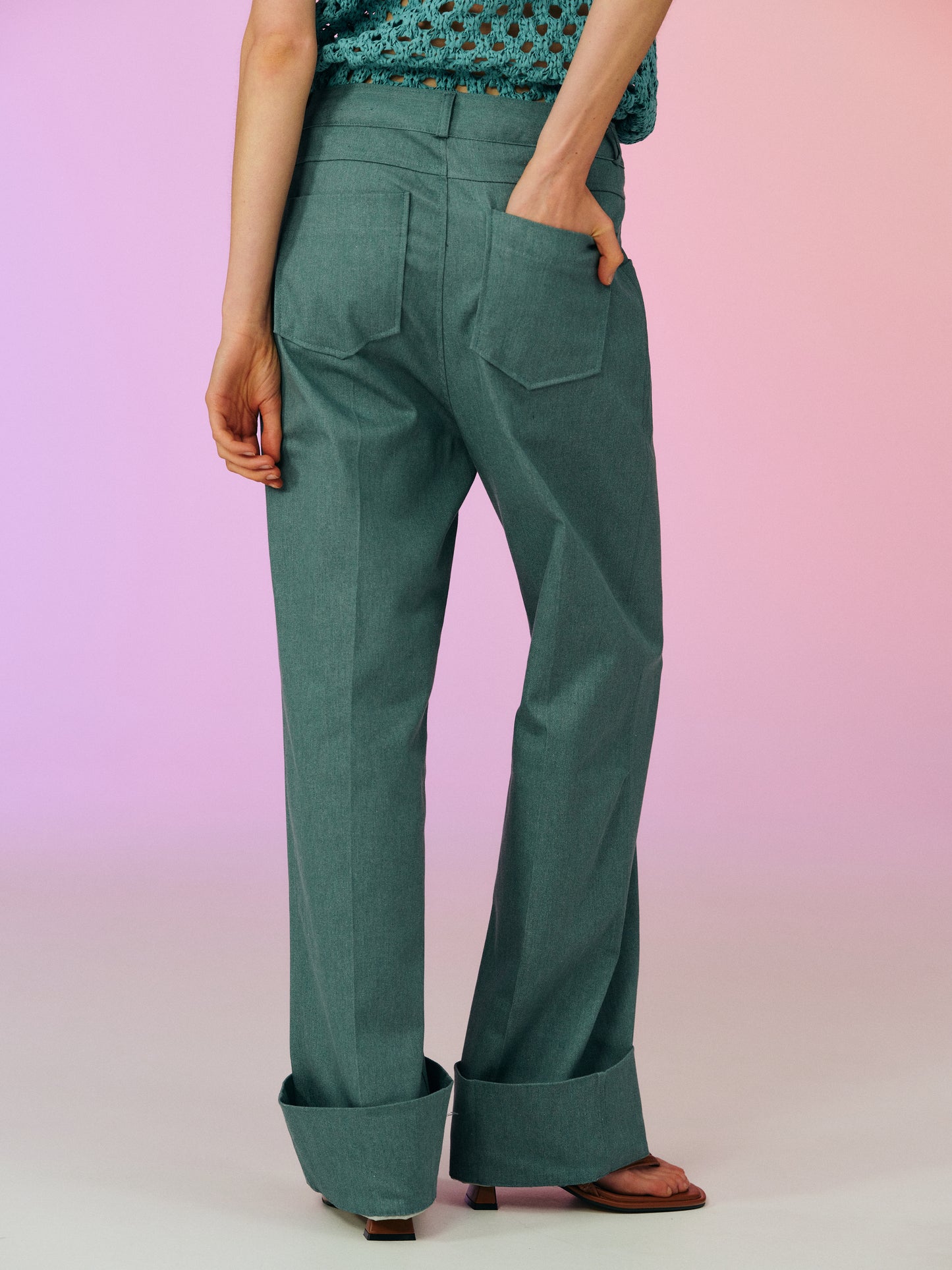 Turn Up Cuffs Cotton Trousers, Peale Green