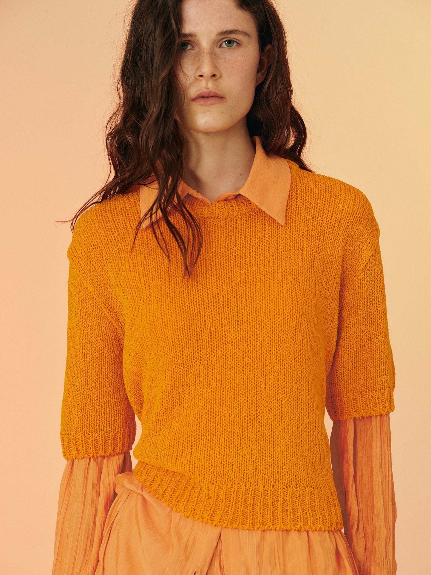 3/4 Sleeve Basic Knit, Orange