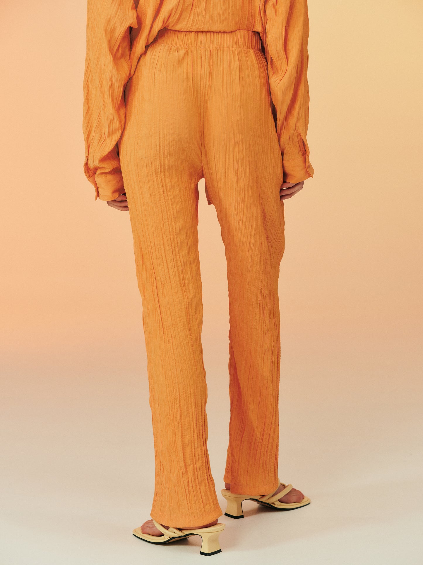 Crinkled Garment-Pleated Pants, Orange