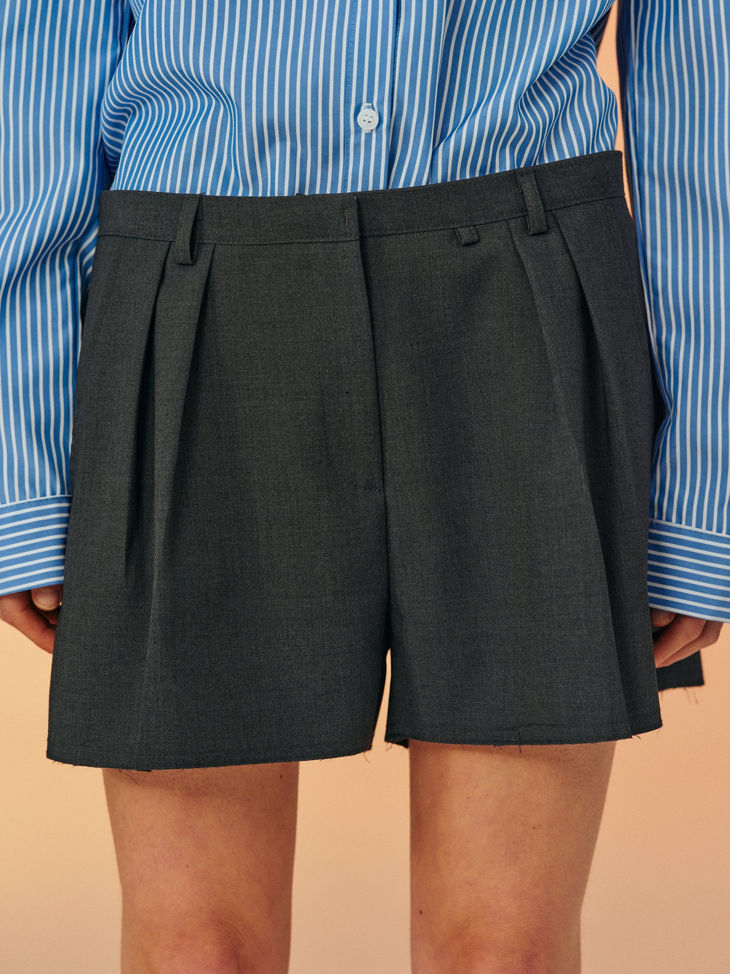 Low Rise Tencel Shorts, Fossil Grey