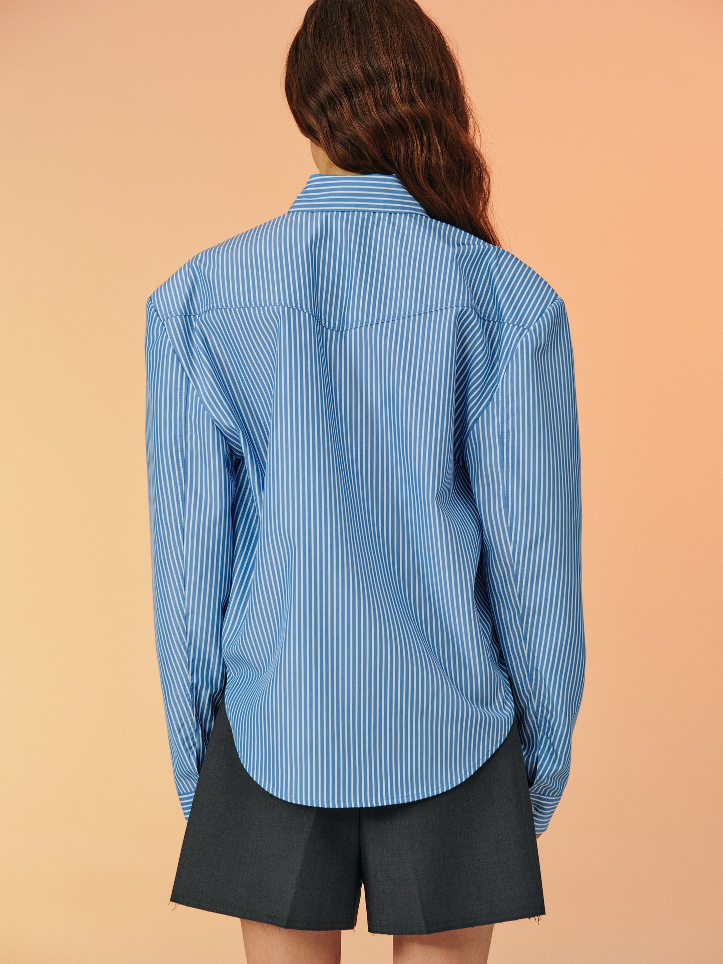 Padded Shoulder Pinstripe Shirt, Blue