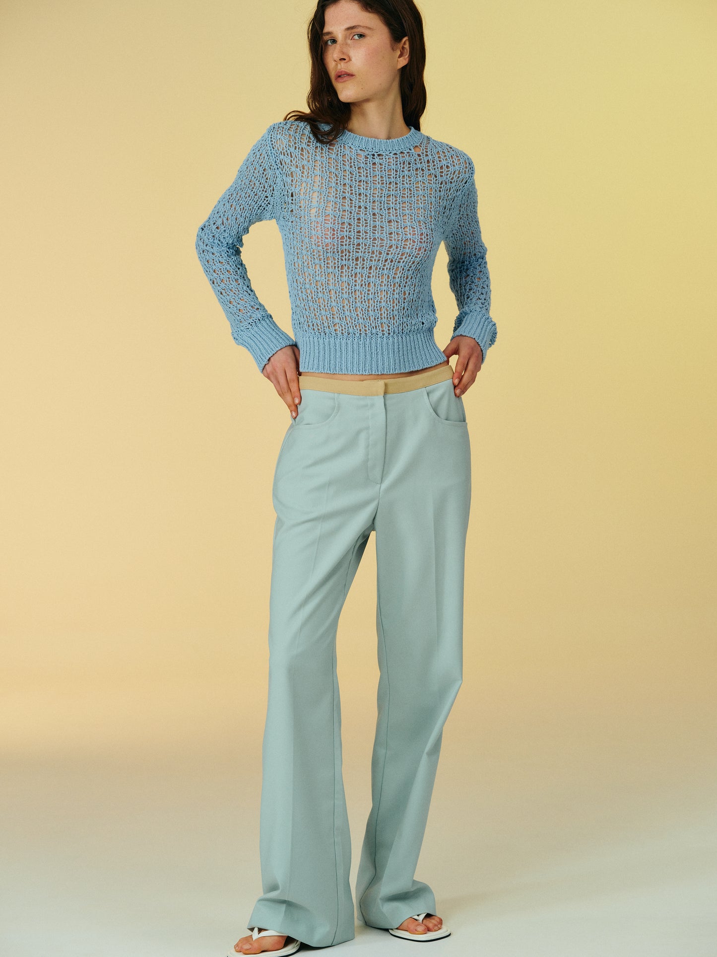 Contrast Waistband Trousers, Spring Mint