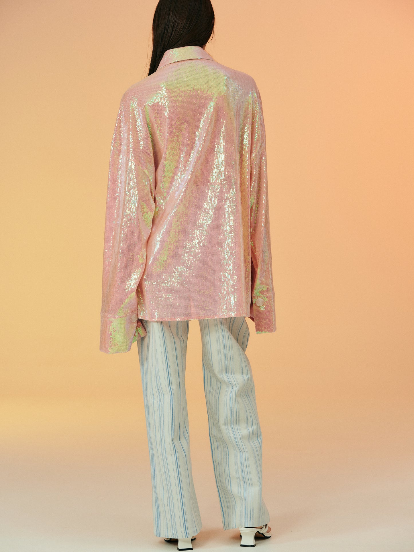 Oversized Sequin Shirt Jacket, Hazy Pink