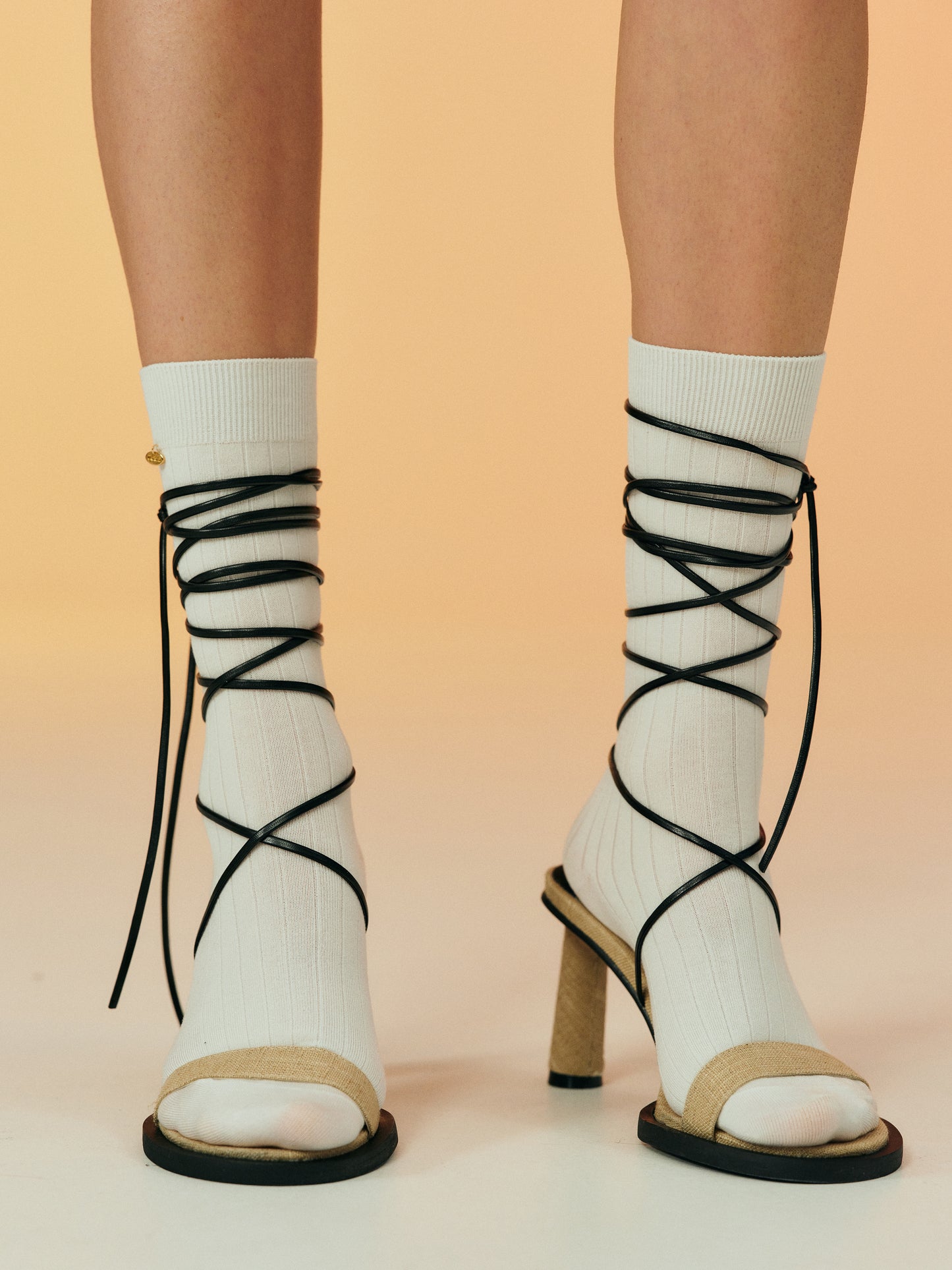 Linen Canvas Ankle Tie Heeled Sandals, Burlap