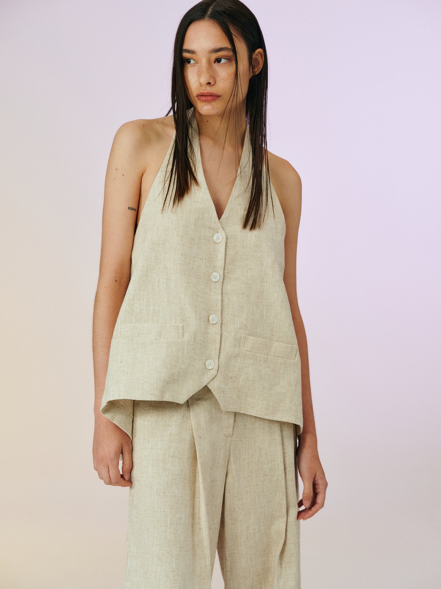Backless Linen Vest, Gardenia
