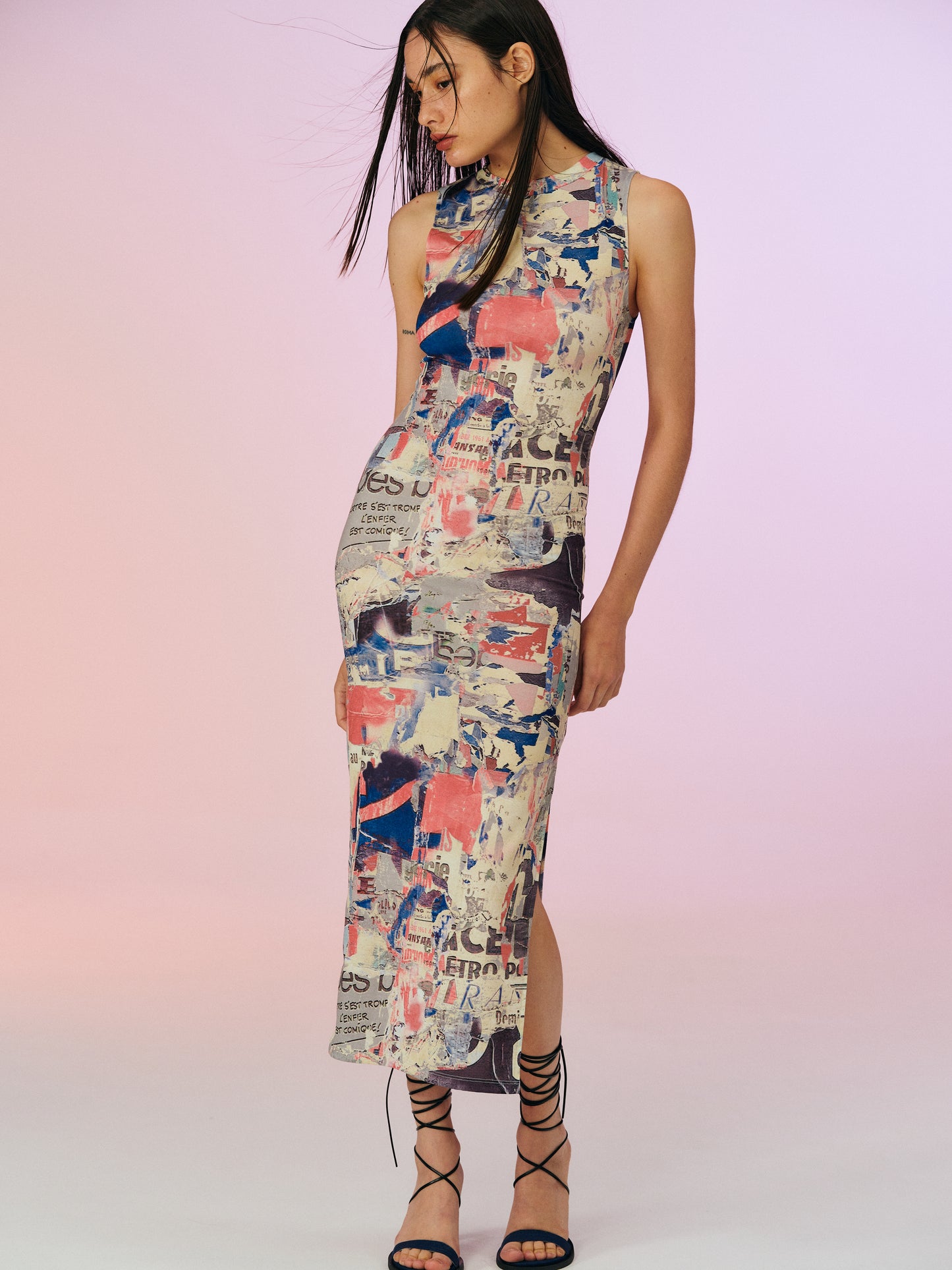 Multicolor Graphic Print Dress, Pink
