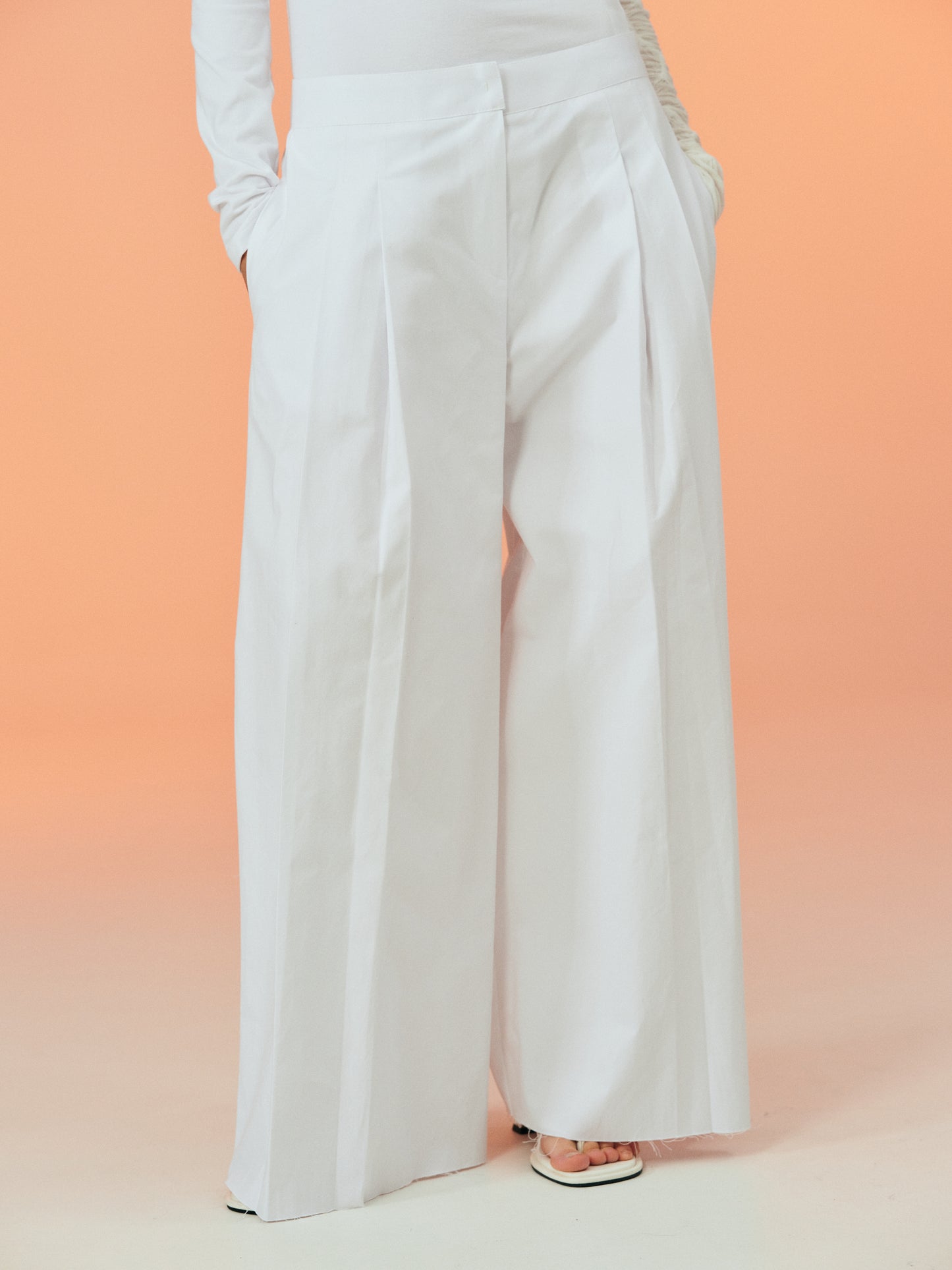 Low Rise Wide Trousers, Off-White